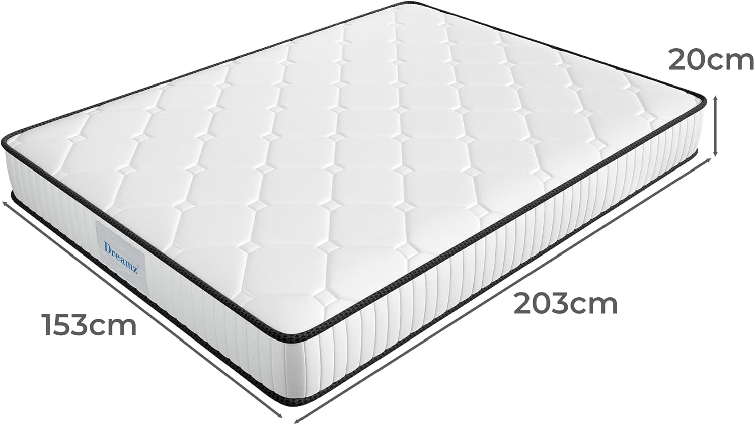Dreamz Queen Mattress Knitted Fabric, 20Cm Thickness, with 5-Zone Pocket Spring System, High-Density Foam,Tight Top, Medium Firm Coil Bedding, Breathable Top, 15Yrs Warranty, White image number 3