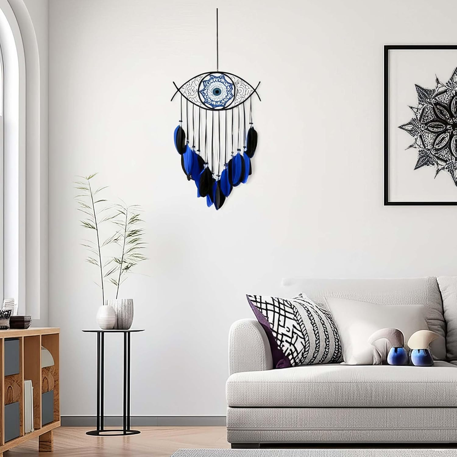 Evil Eye Dream Catcher - Handmade Feather Wall Hanging Decor for Protection, Good Luck & Home Blessing image number 5