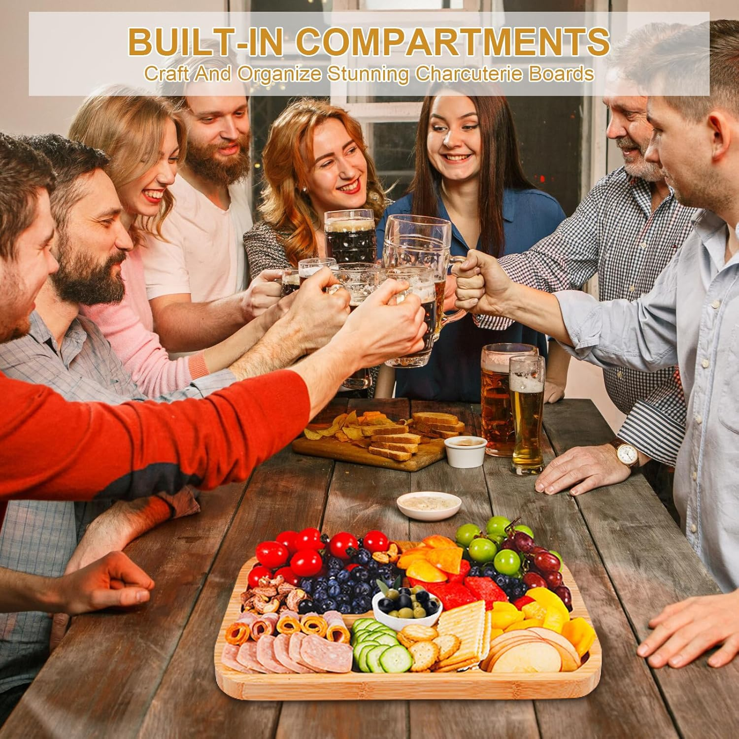 Portable Charcuterie Board with Lid for Travel, Cheese Board and Knife Set, Cheese Platter with Locking Handle, Travel Cheese Boards Set, Perfect for Charcuterie, Snacks, and More image number 6