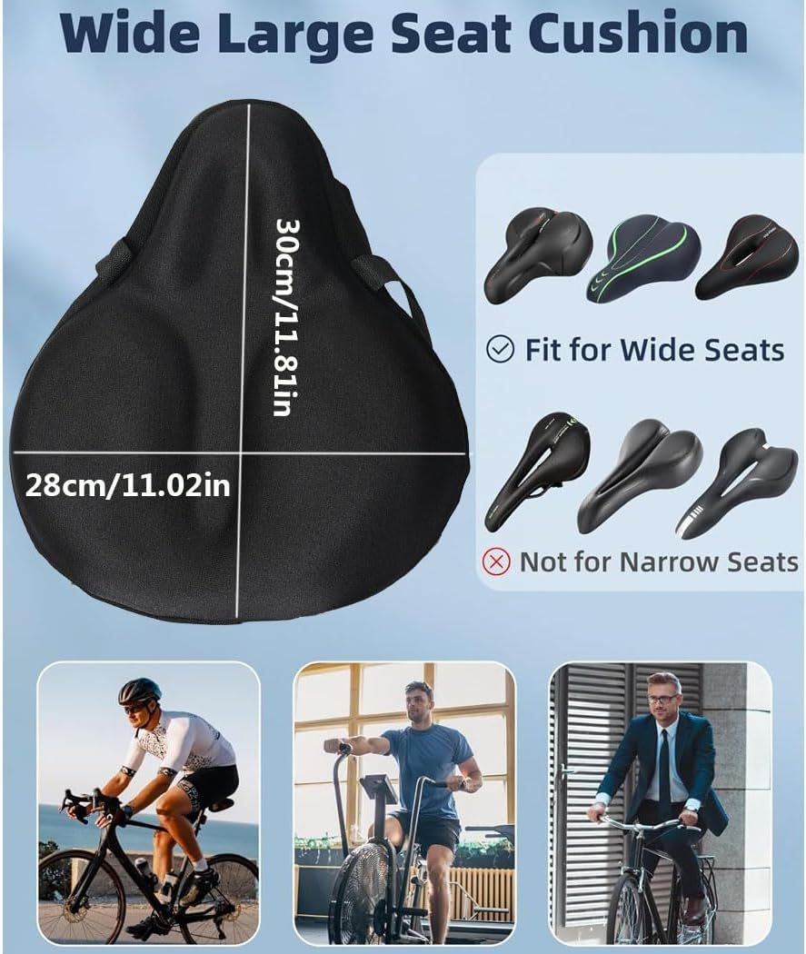 Bike Seat Cushion, Padded Gel Bike Seat Cover for Men & Women, Wide Comfortable Exercise Bike Seat Cushion Cover, Soft for Spin Indoor Outdoor Cycling Class Mountain Stationary Bikes image number 6
