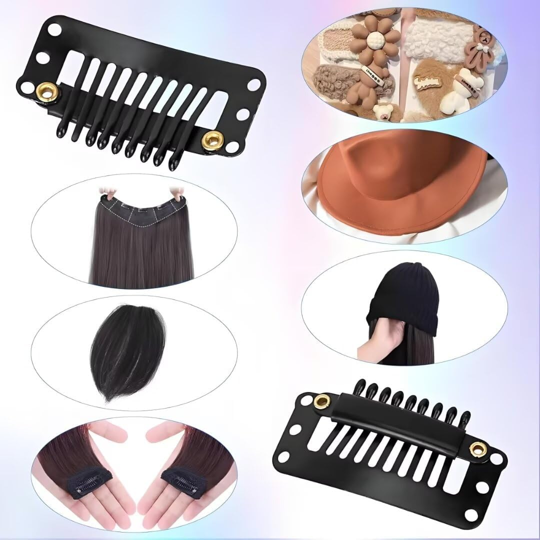 30PCS Hair Extension Clips,Chunni Clips,Metal Snap Clips for Hair Extensions and Wefts, Wig Clips Snap Clips U-Shape with Soft Rubber, Wig Clips to Secure Wig(Black) image number 5