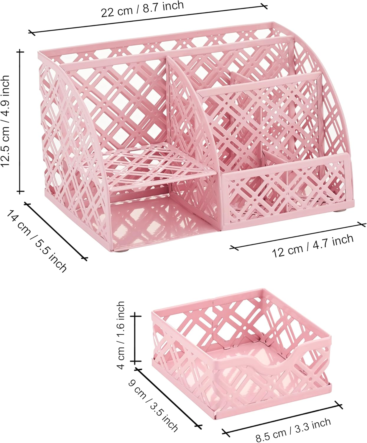 EXERZ Desk Organiser/Mesh Desk Tidy Caddy/Pen Holder/Multifunctional Organiser with 7 Compartments (Light Pink) - Turquoise image number 4