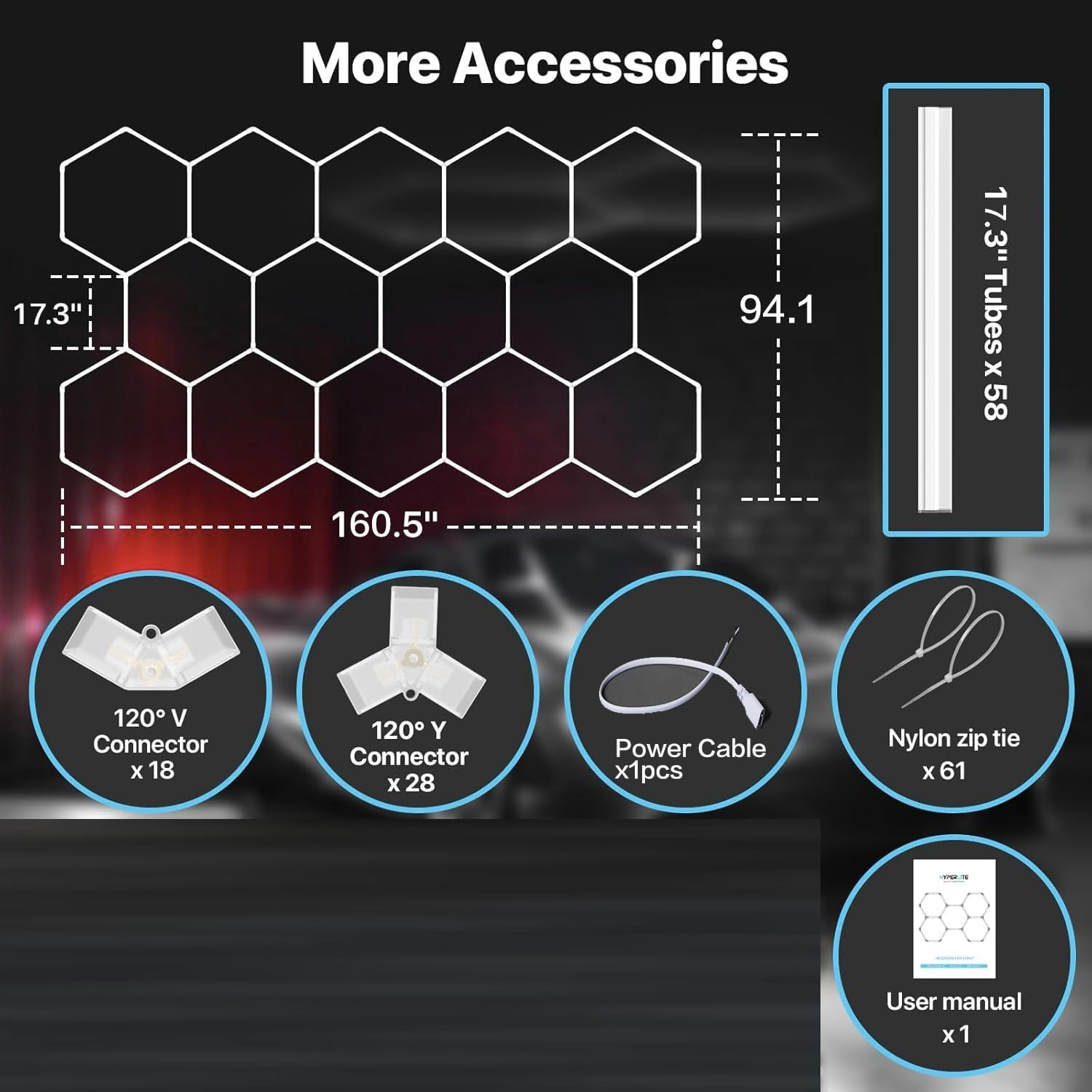 Hexagon Garage Lights LED Super Bright 6500K Honeycomb Hexagon Ceiling Shop Light Fixture for Hex Wall Mount Lighting for Garage Workshop Barbershop，Gym Home - 5Hex image number 3