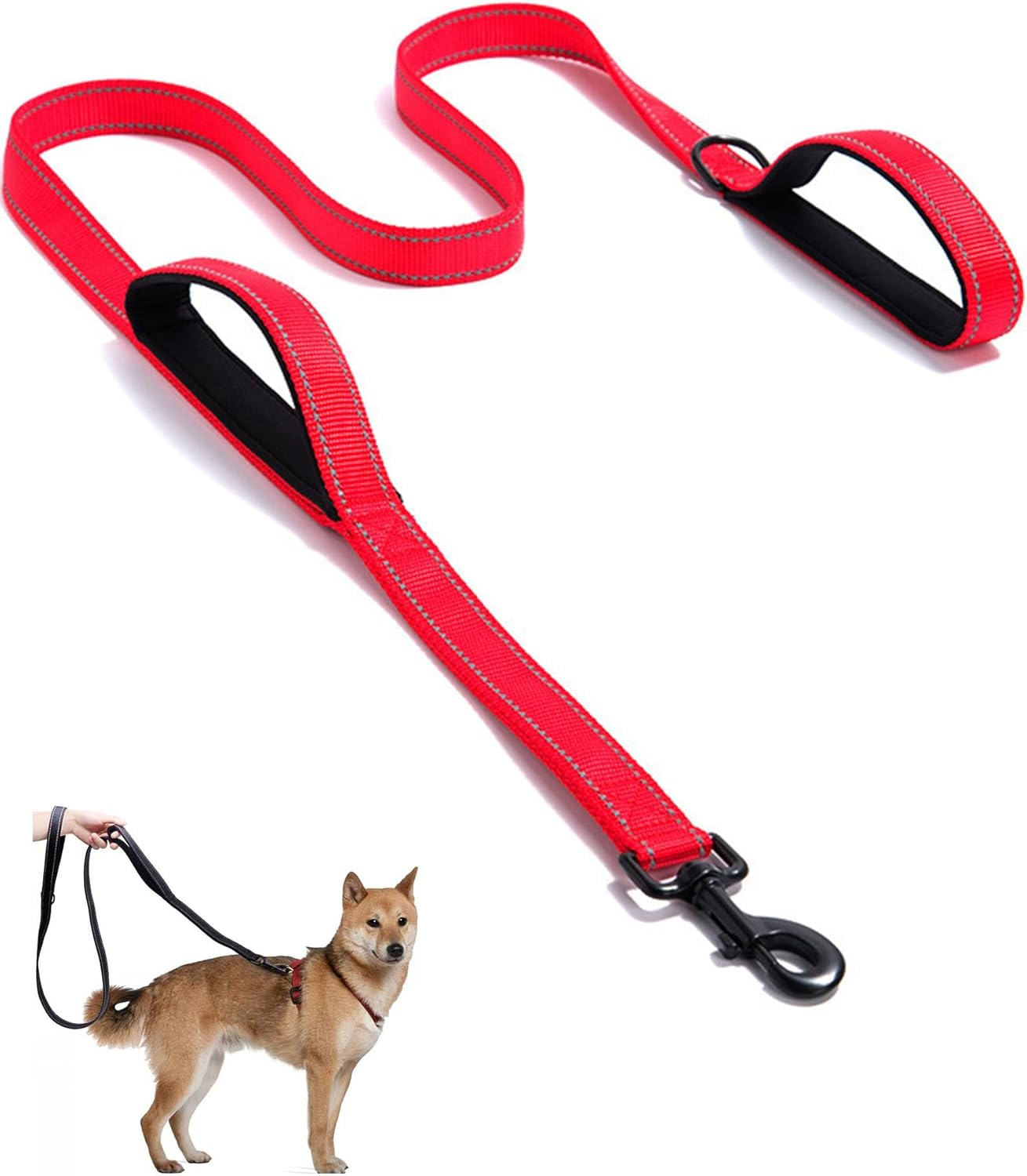 Aeclleca Soft Handle Reflective Black Dog Leash with 2 Padded Handles, 5FT Heavy Duty Pet Lead for Medium & Large Dogs, Comfortable Anti-Slip Grip & Night Safety Design (Sky Blue) - Black image number 4