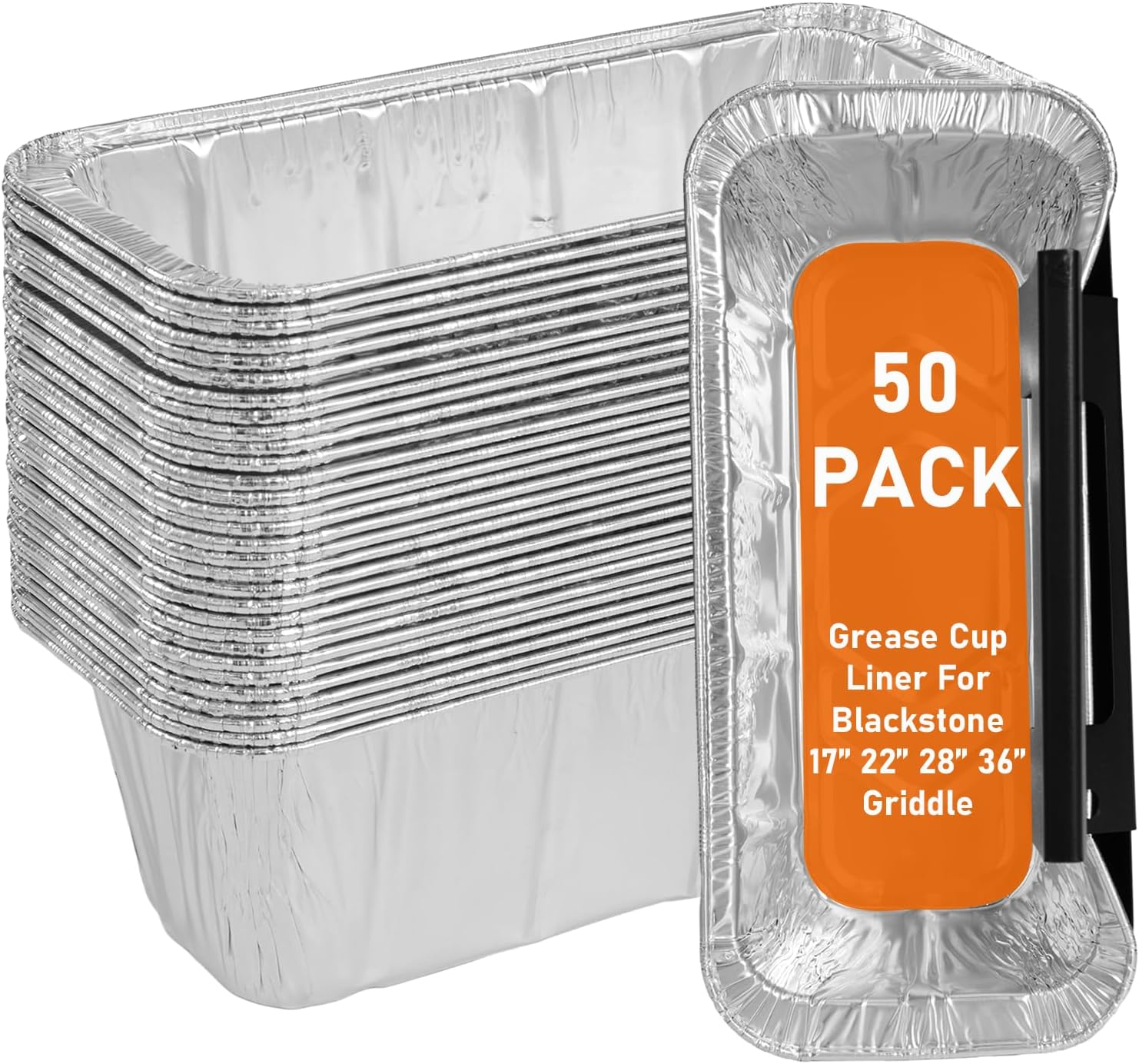 Whaleme 50-Pack Blackstone Griddle Accessories 5017 Grease Cup Liners, Aluminum Foil Drip Pan Grease Catcher Cup Liner for Blackstone 17, 22, 28, 36 Inch Griddle, Disposable Grill Grease Tray image number 4
