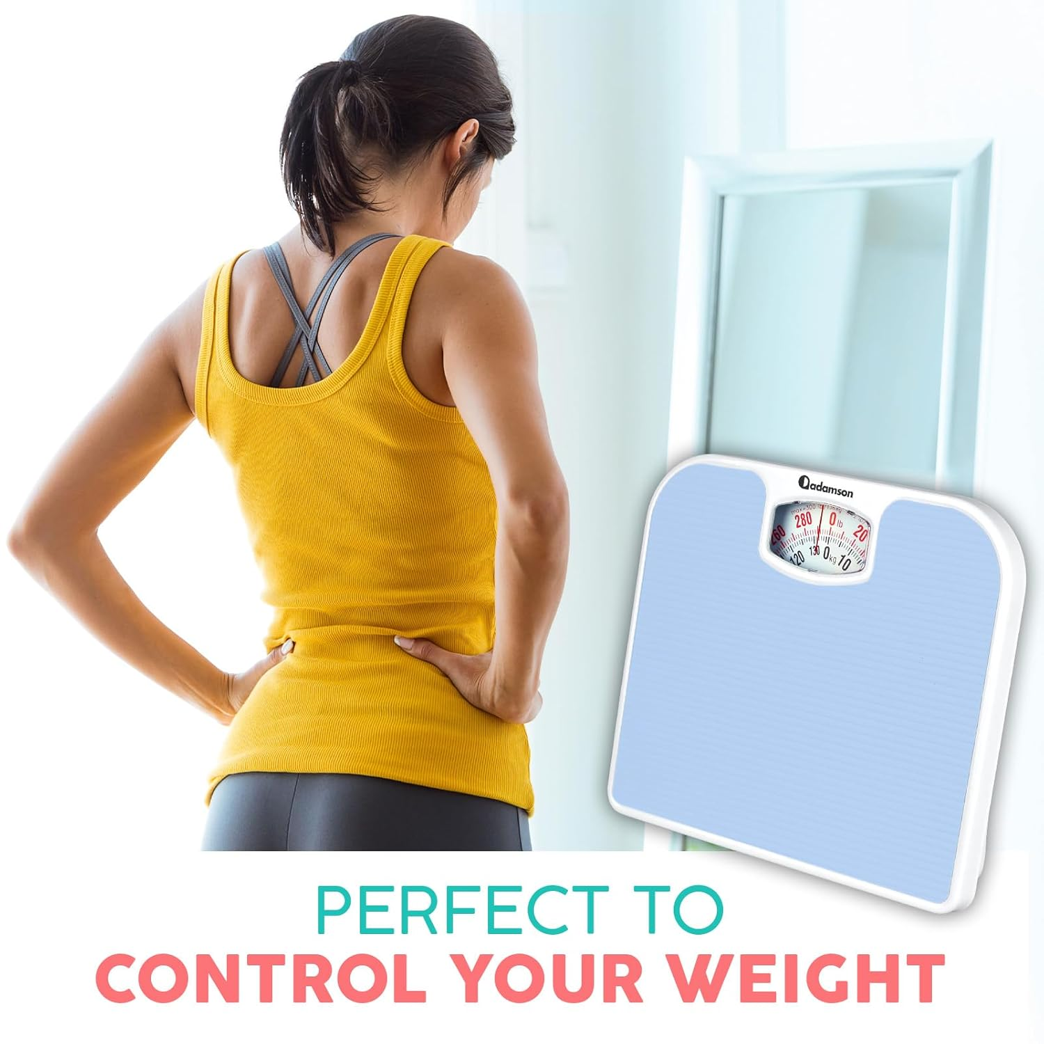Adamson A21 Analog Scales for Body Weight - up to 300 LB - New Version - Anti-Skid Rubber Surface + Large Numbers - Analog Bathroom Scale - Affordable - Durable with 20-Year Assurance - Light Blue image number 4