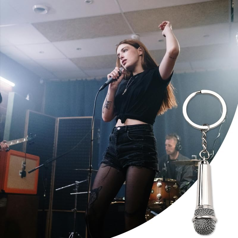 Microphone Keychain Music Lover Gifts - Mini Microphone Keyring Bag Charm Pendant for Backpack Purse Handbag