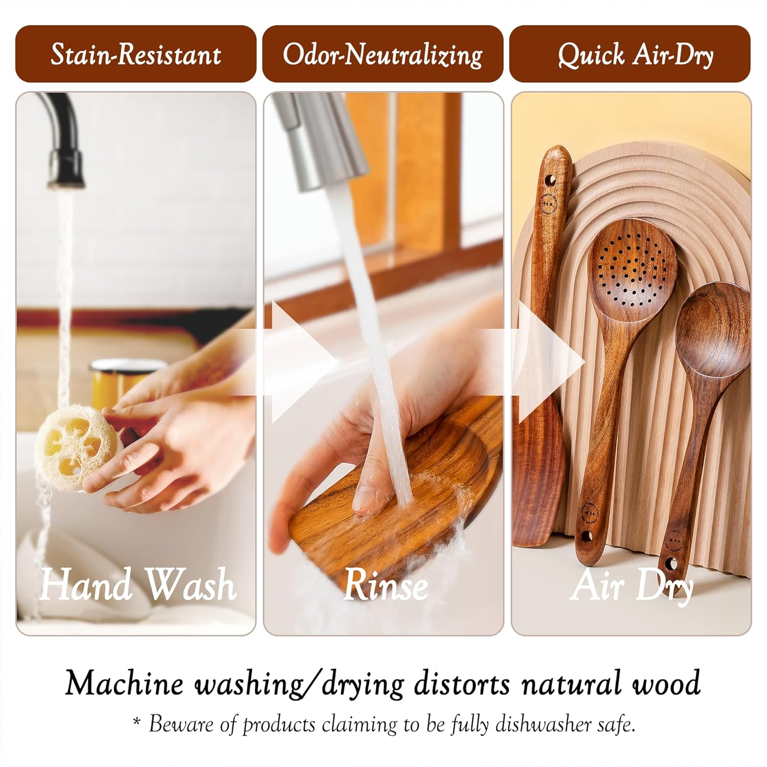 Wooden Spoons for Cooking &ndash; 8-Piece Teak Wood Cookware Utensil Set with Smooth Finish &ndash; Non-Stick, Comfortable Grip - Durable, Heat Resistant Kitchen Utensils image number 1