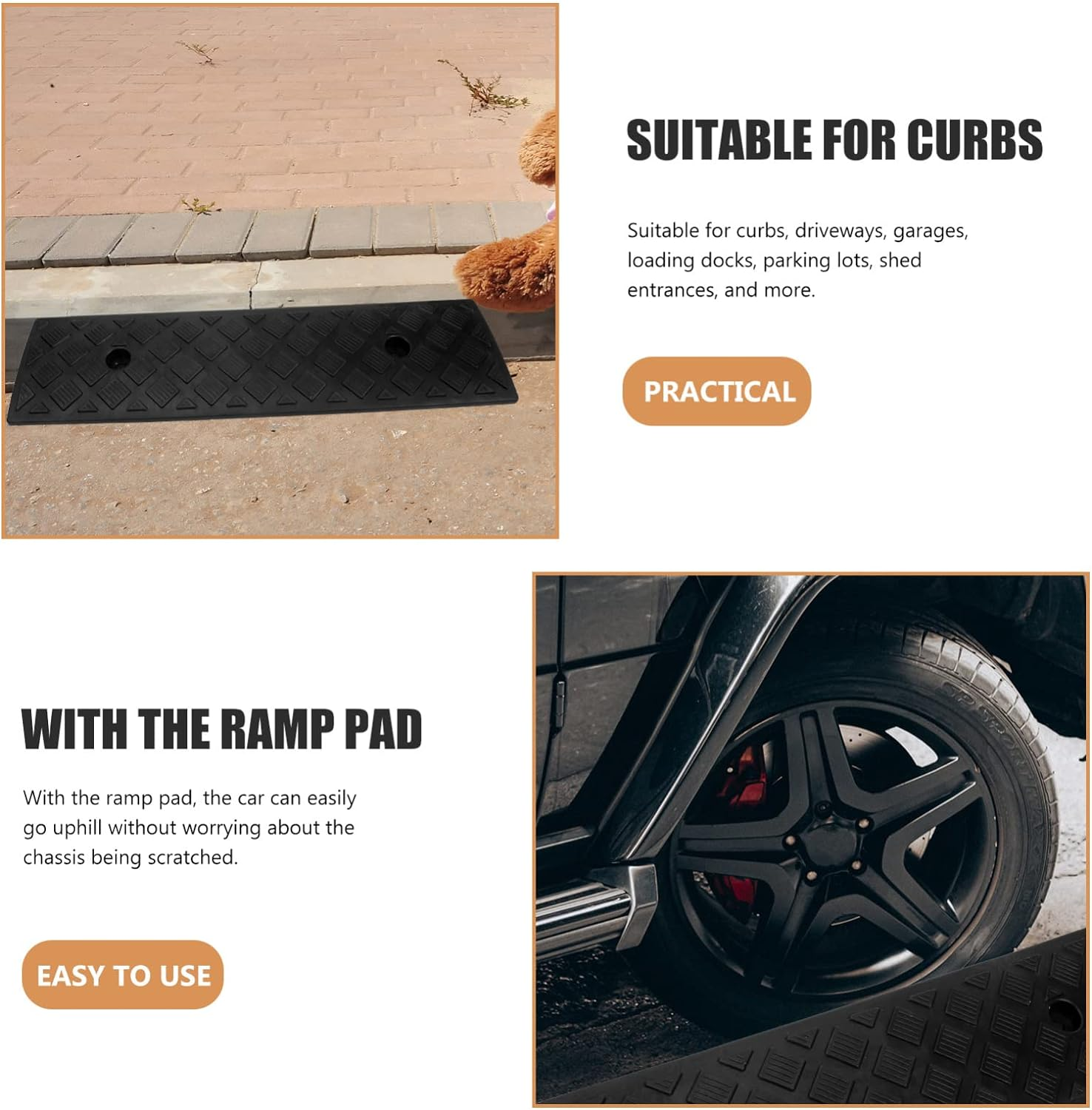 Tofficu Step Mat Slope Mat Threshold Bridge Track Ramp Portable Curb Ramp Car Ramp Wheelchair Ramps Homes Structure Driveway Heavy Duty Ramp Auto Metal Outdoor Rubber High Lift - Yellow image number 2