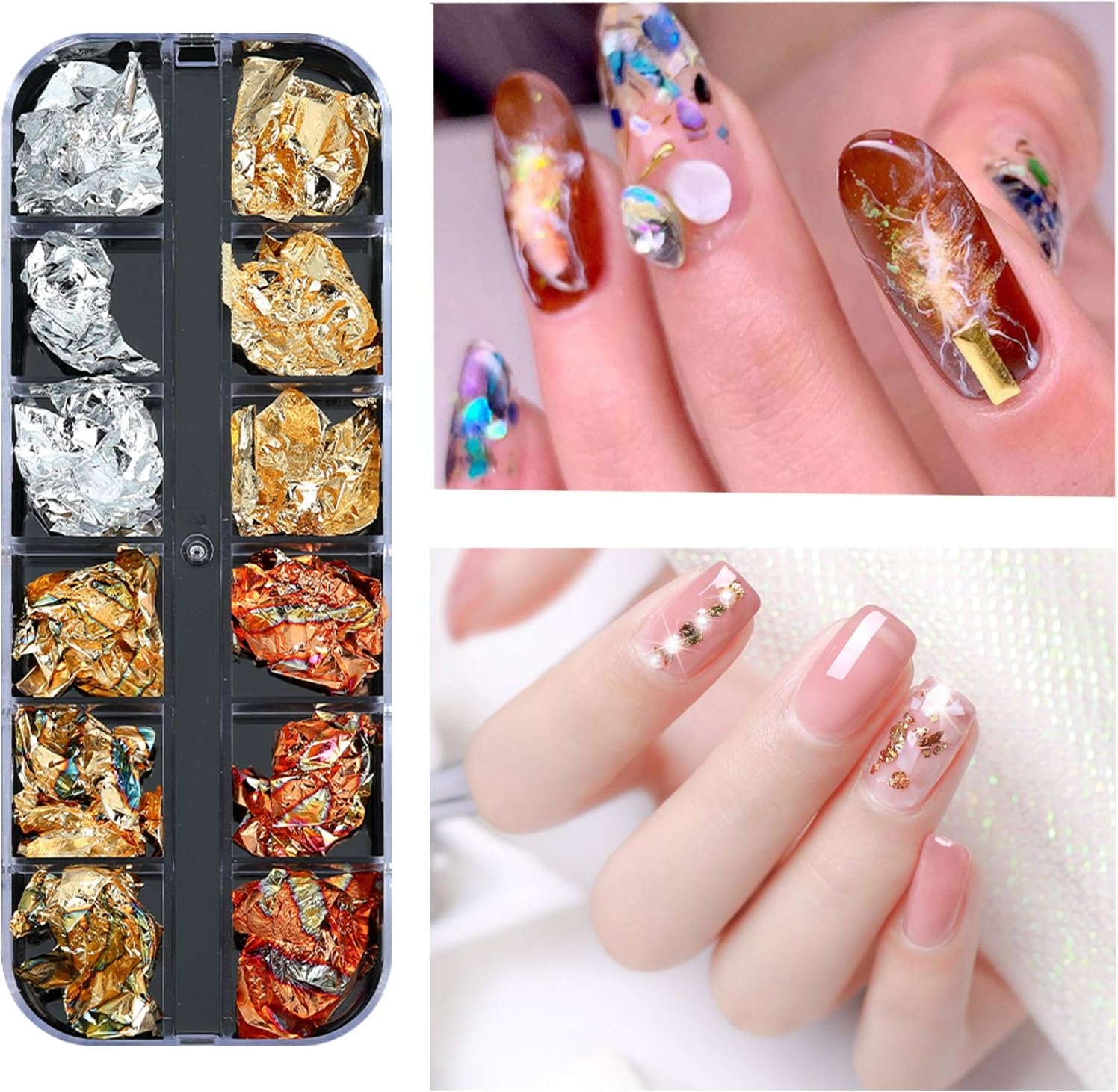 11 Boxes Nail Art Rhinestone Kit - Nail Art Mixed Rhinestone Set, Nail Art Rhinestones Gems Beads Gemstones Colourful Horse Eyes Rhinestone with 1 Tweezers and 1 Rhinestone Picker for Nail DIY Decoration image number 2