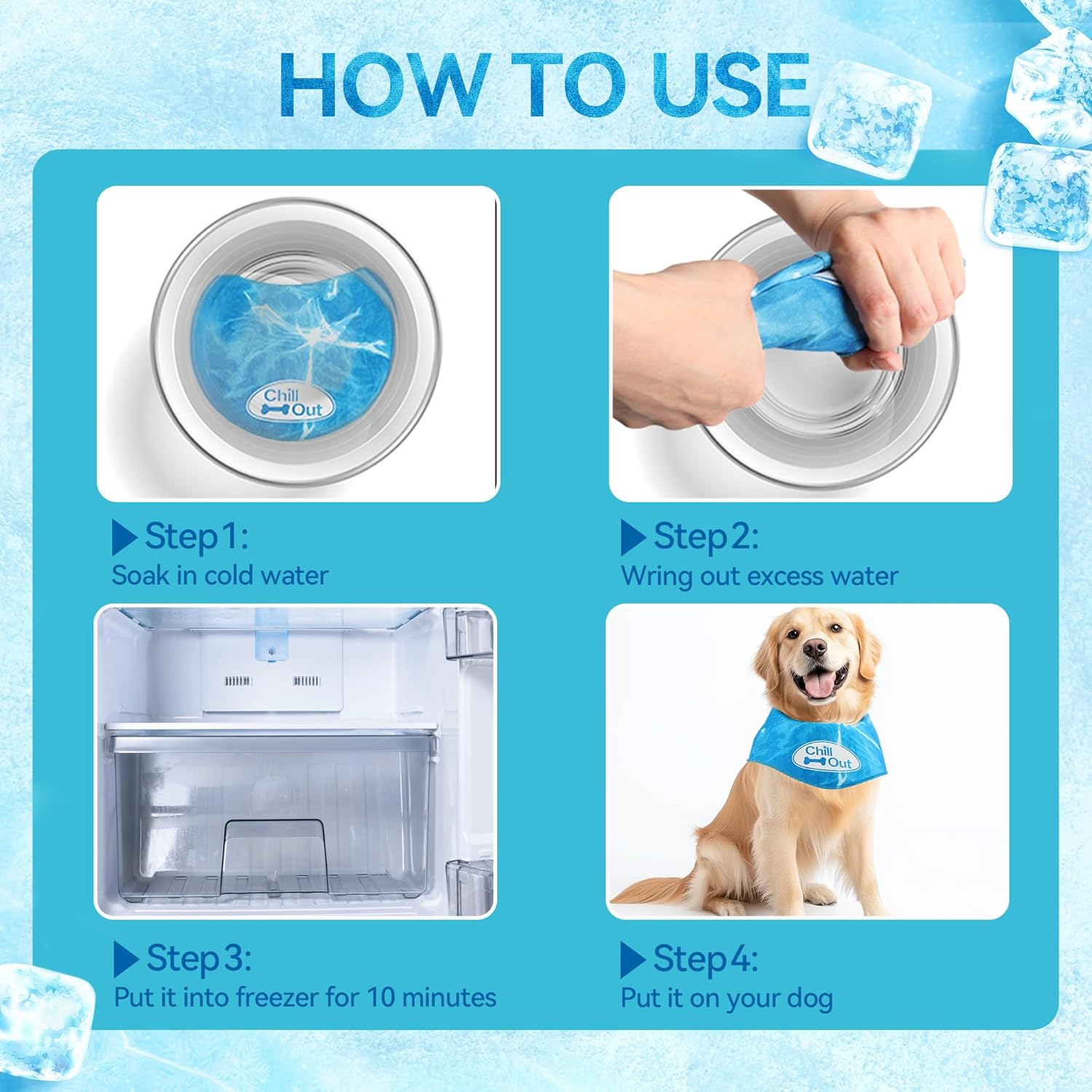 ALL for PAWS Chill Out Dog Ice Bandana, Instant Cooling Pet Bandana, Breathable Scarf Dog Cat Ice Collar for Summer, Medium image number 1