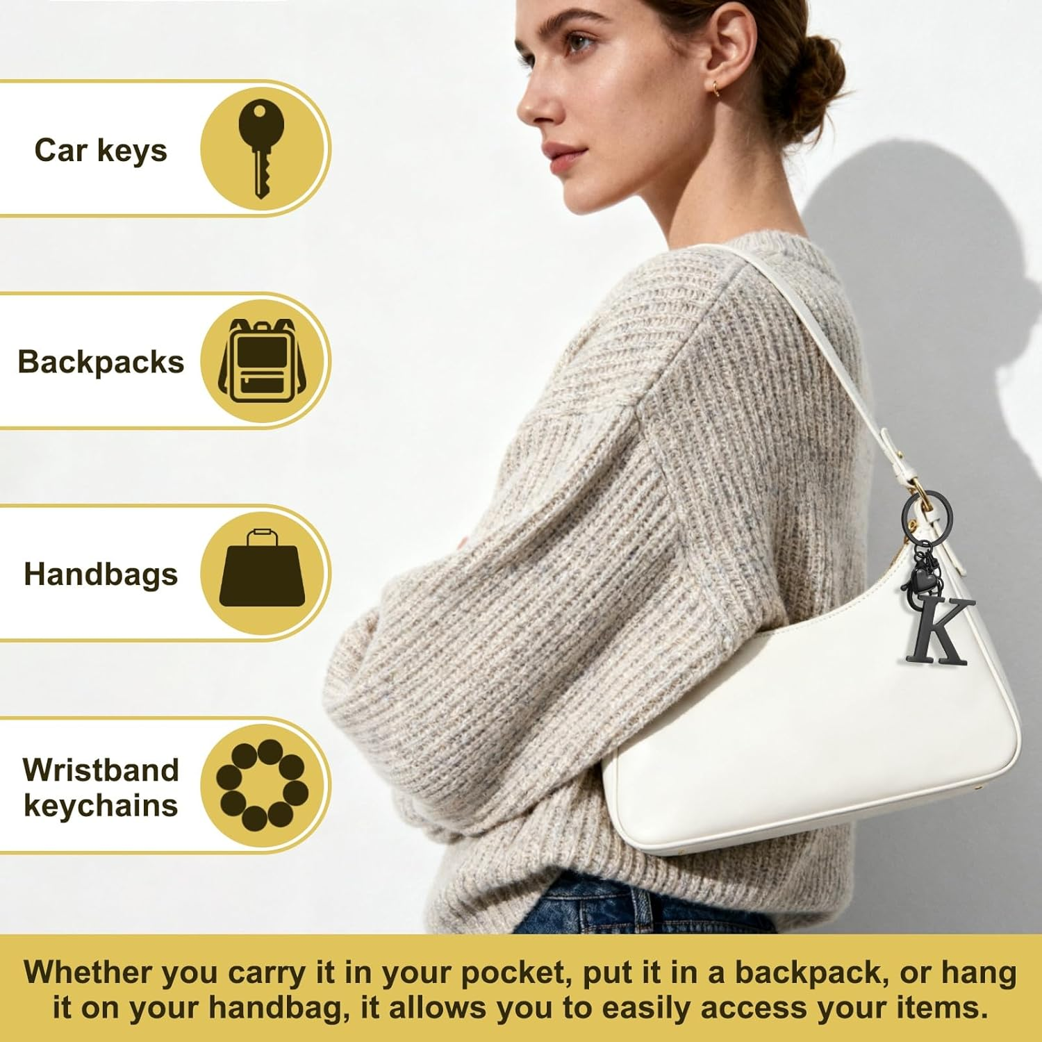 Sourcing Map Heart Initial Letter Keychain, Stainless Steel Keyring Alphabet Charm for Handbag, Women Purse image number 5