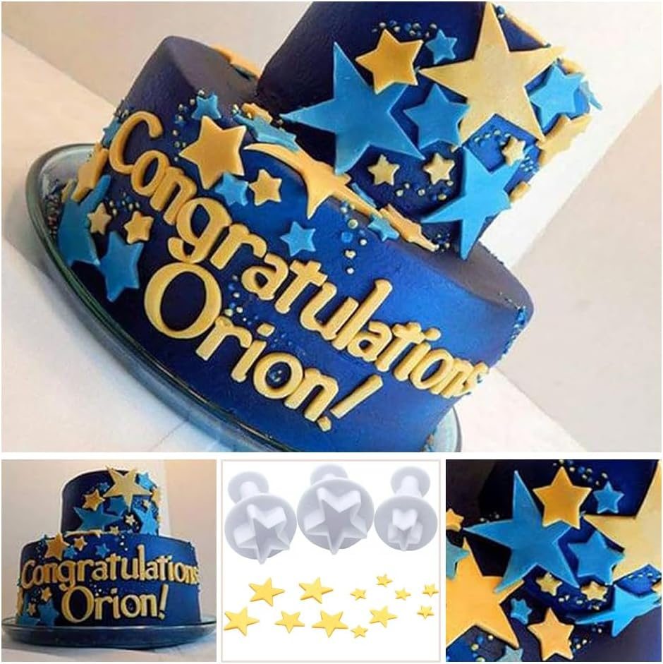 3 Pieces Star Mini Fondant Plunger Cutter Set Plastic Fondant Cake Molds DIY Biscuit Baking Molds (Star)