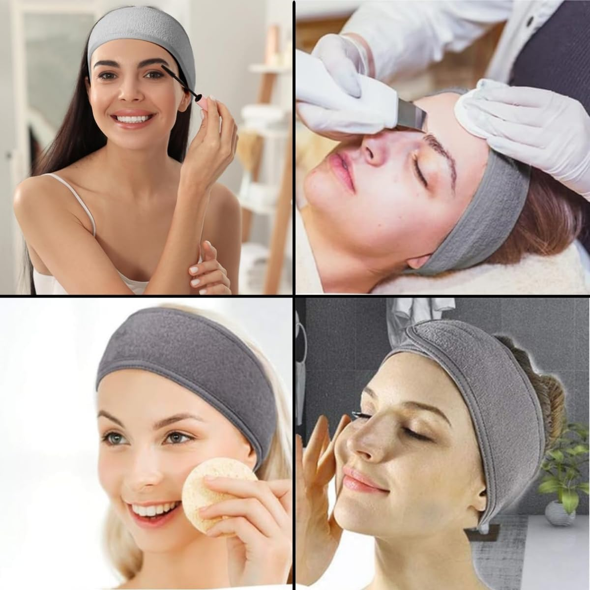 Grey Adjustable Women'S Spa Facial Headband, Skin Care Headband, Makeup Headband, Suitable for Washing Face, Makeup, Bathing, Yoga and Fitness 3 Pieces image number 1