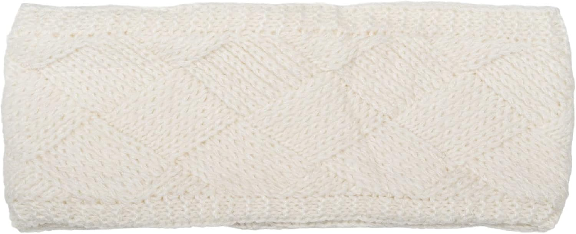 Stylebreaker 04026062 Women'S Knitted Headband Plain with Diamond Pattern, Thermal Fleece Lining, Winter Headband Plain Cream/White - Beige image number 6