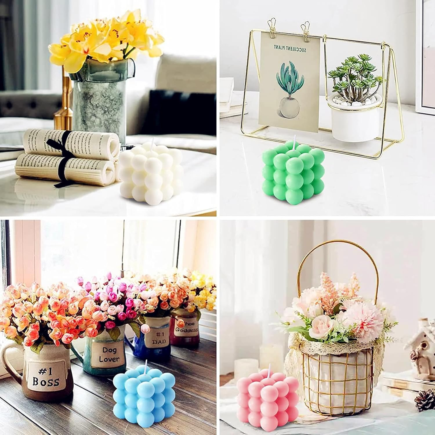 2 Pieces Bubble Candle Soy Wax Scented Candle for Bedroom, Dorm, Bathroom, Home - Scented Candle Set of 2 Pieces for Gifting, Decorating 2.2" W X 2.36" H (Green + Purple) image number 4