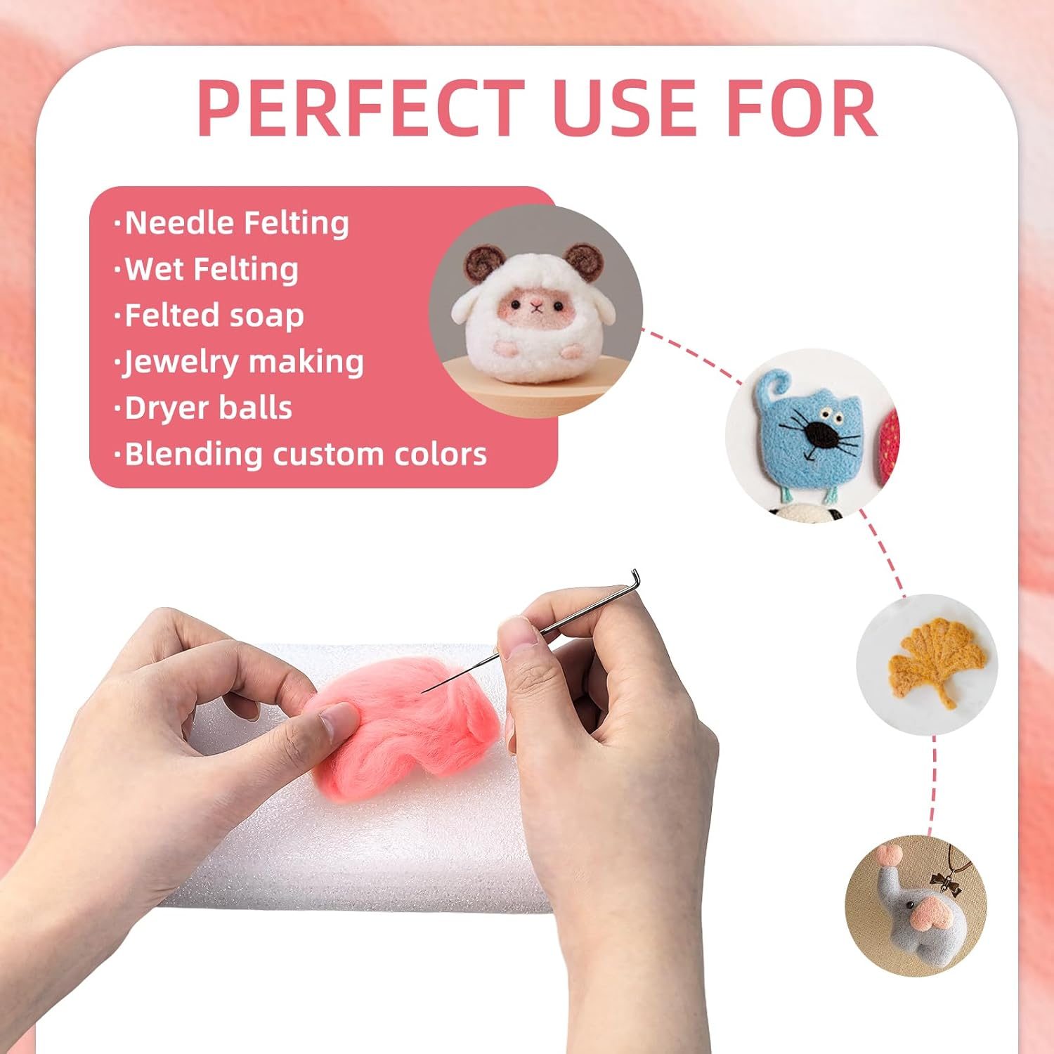 10 Colors Fiber Wool, Needle Felting Wool Roving Spinning Wool Roving Yarn Needle Felting Hand Spinning for DIY Craft Supplies (Red)