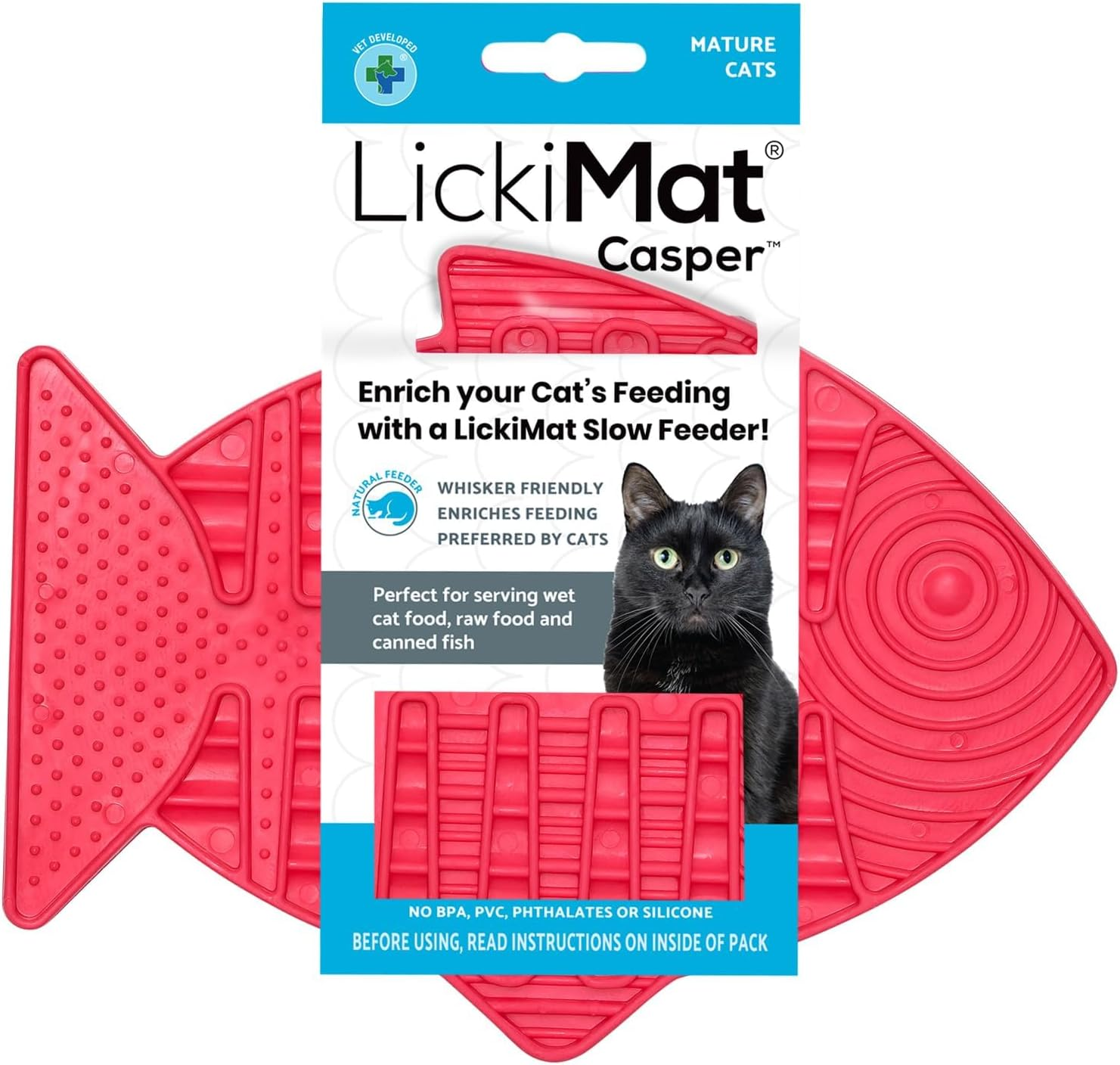 Lickimat Casper, Fish-Shaped Cat Slow Feeders Lick Mat, Boredom Anxiety Reducer; Perfect for Food, Treats, Yogurt, or Peanut Butter. Fun Alternative to a Slow Feed Cat Bowl or Dish, Yellow