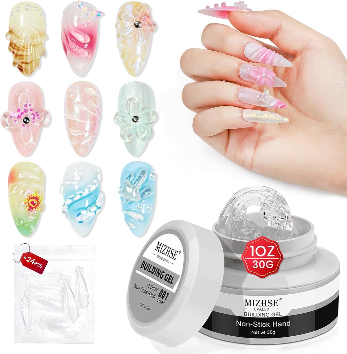 MIZHSE 30G Solid Builder Gel for Nail and 15G 3D Nail Gel, Clear Hard Gels for Nails Sculpting Gels for Nails Art Soak off U V LED Salon Home DIY Woman