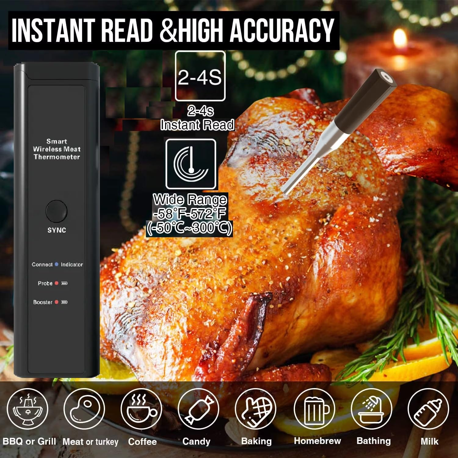 The Original True Wireless Smart Meat Thermometer, 500FT Range Wifi & Bluetooth Digital Connectivity, Meater, Quick Easy APP Control, Dual Sensors, Kitchen Oven Grill BBQ Smoker Rotisserie Air Fryer