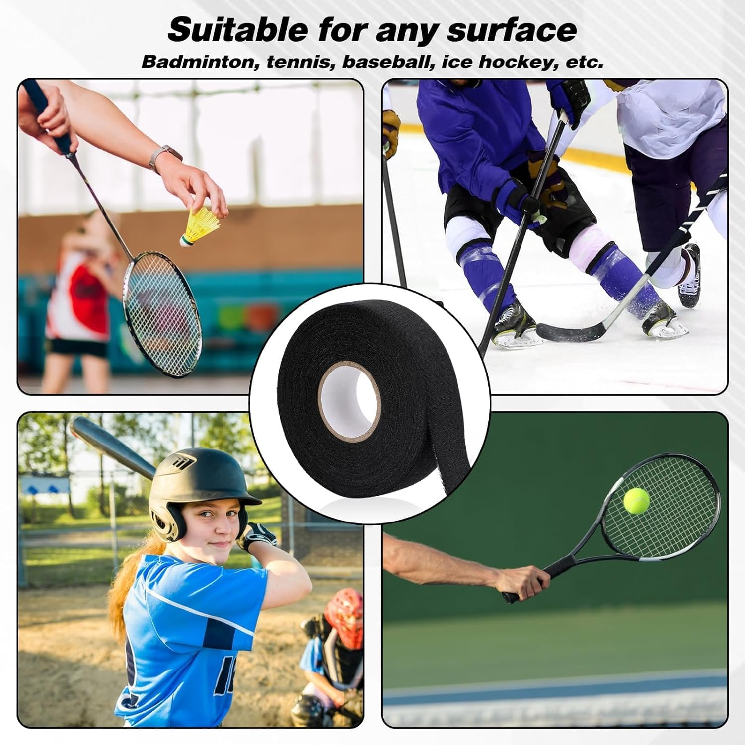Anti-Slip Hockey Sticks Tape, 2Roll Sports Ice Hockey Grip Wrap Tapes,Non-Slip Ice Hockey Racket Tape,Non-Slip Grip Tapes Sports Tapes Ice Hockey Grip Tape, Black