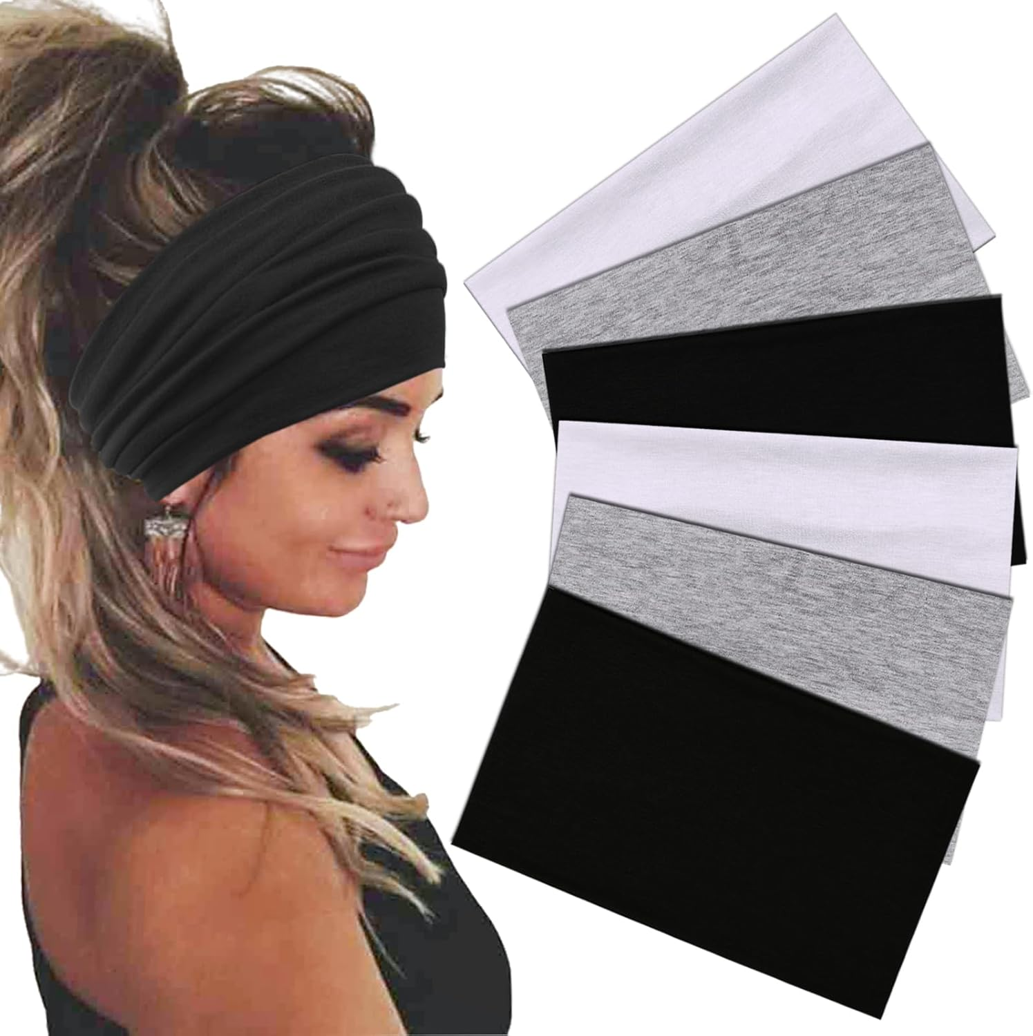 Sefiinh Wide Headbands for Women Stretch Headband Boho Head Bands Women'S Hair Band Turban Workout Hairband Accessories 6 Pack