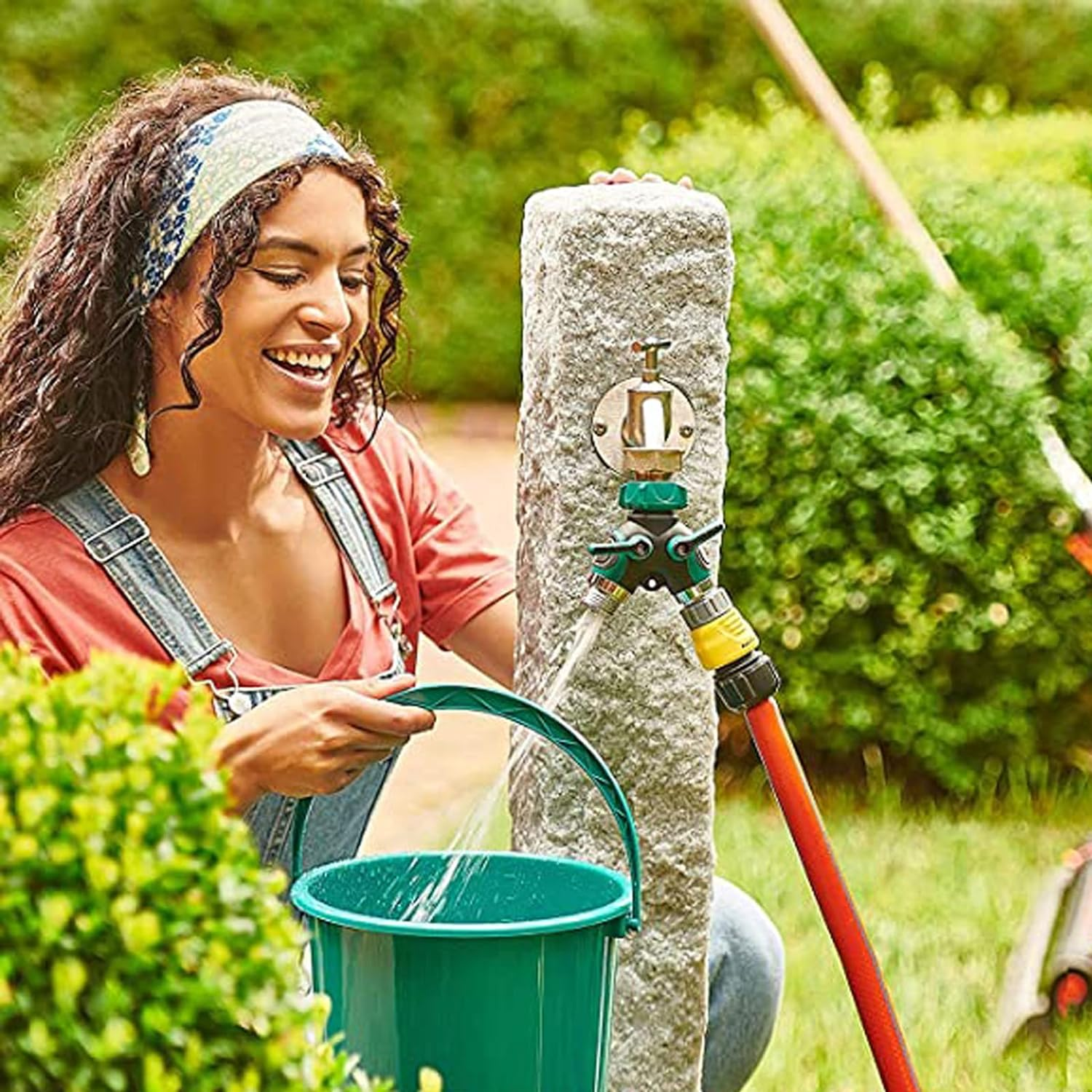 Hose Splitter, Garden Hose Splitter 2 Way, Heavy Duty Metal Water Hose Splitter with Long Handle Shut off Valves 3/4 Inch Y Connector Garden Faucet Splitter for Outdoor Gardening with 2 Rubber Washers