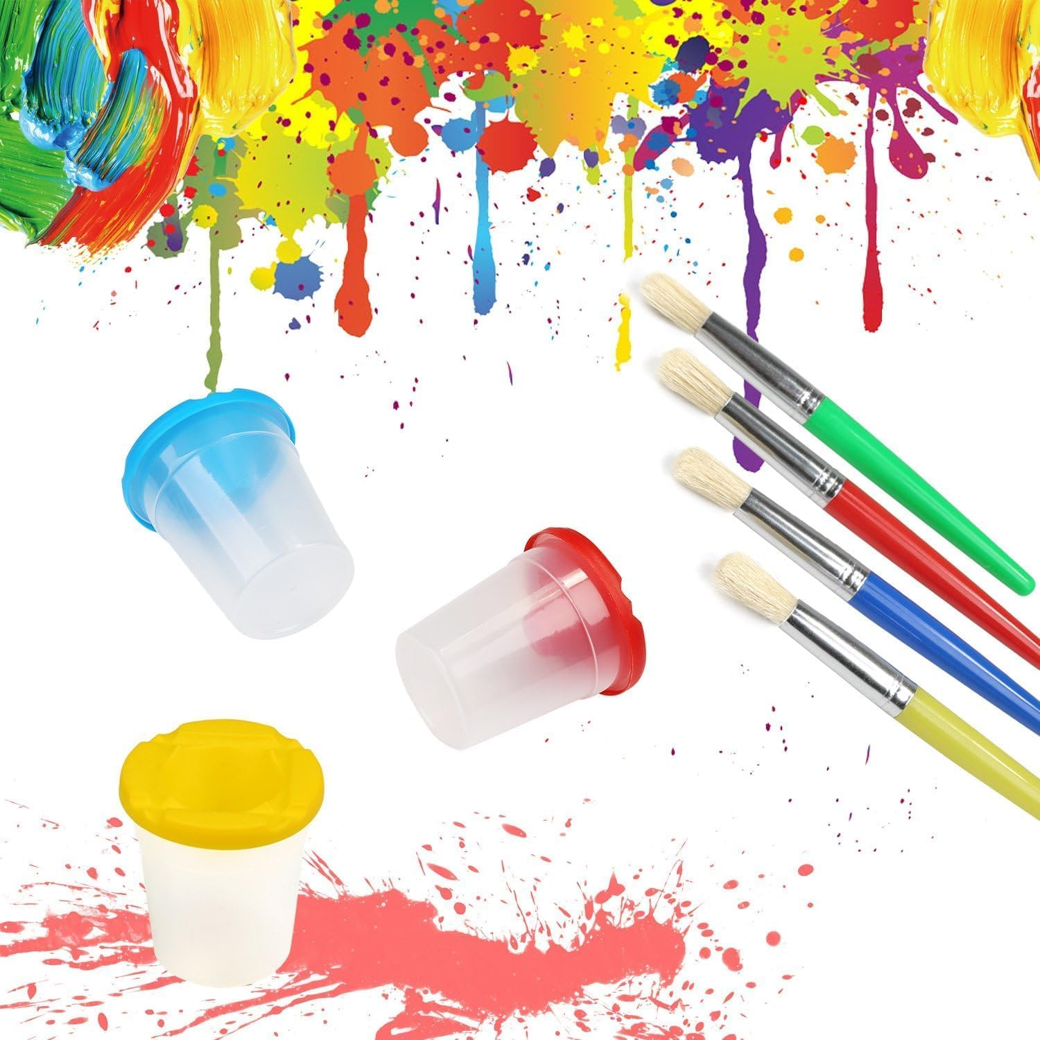 4 Pieces Assorted Colored Children'S Paintbrushes Spill Proof Paint Cups and Paint Brushes For image number 6