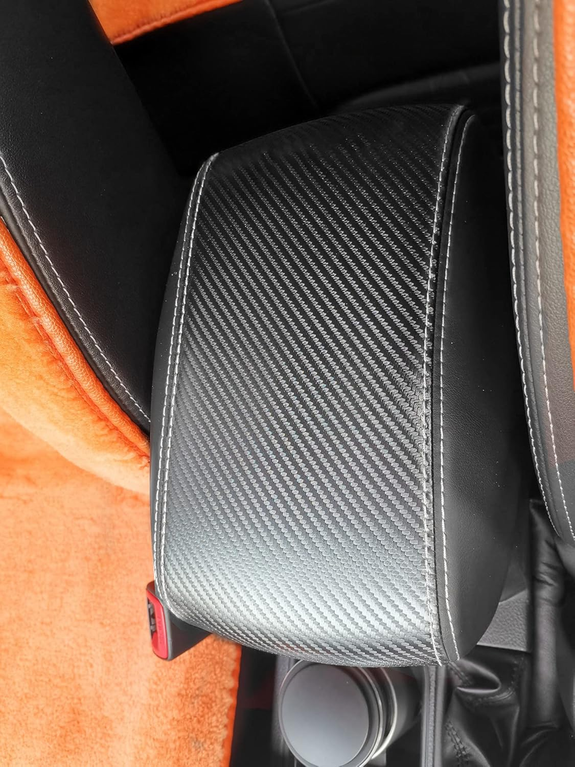 INTGET Car Console Armrest Cover for 2017-2018 Subaru Forester - Leather Dog Seat Protector for 2013-2016 Models - Center Console Accessory (Carbon Fiber Texture) - Black Stitches image number 7
