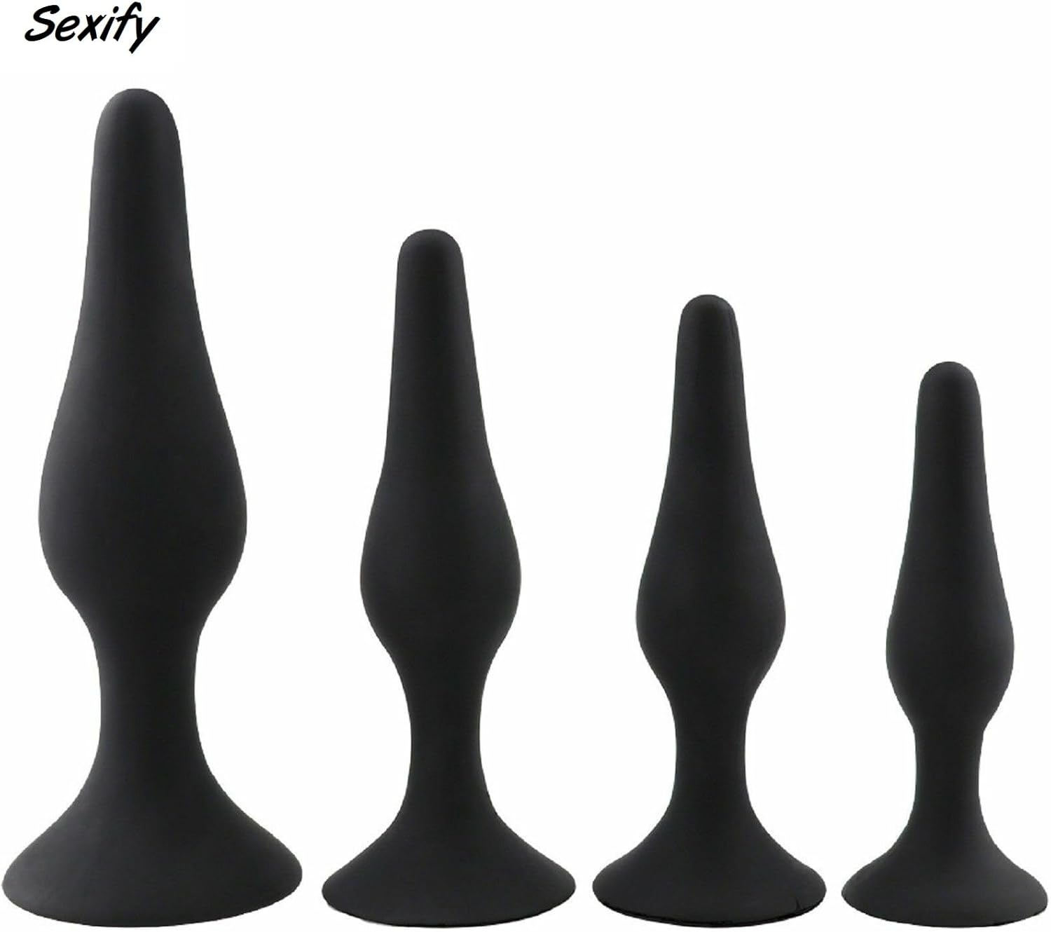 Anal Plug Trainer Anal Butt Plugs Beginners Starter Set for Women and Men Anal Dildo Beads Plugs Trainer 4 Piece Silicone Set Adult Sex Toy (Black) image number 4