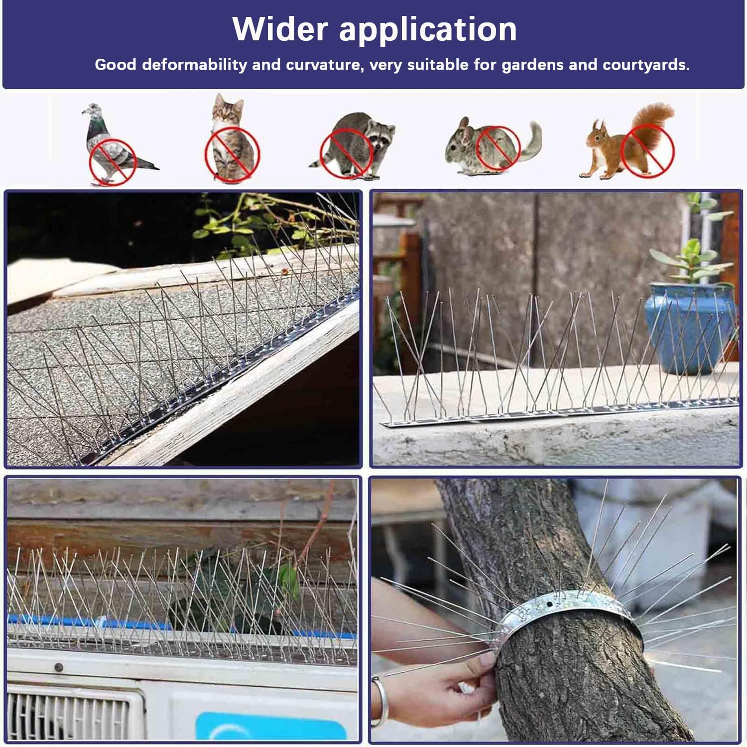 10 Pack Stainless Steel Bird Spikes, Bird Squirrel Raccoon Cat Fox Pigeon Intruder Deterrent Fence anti Bird Spikes, Garden Security Bird Deterrent Spikes for Balcony, Windows and Roof image number 2