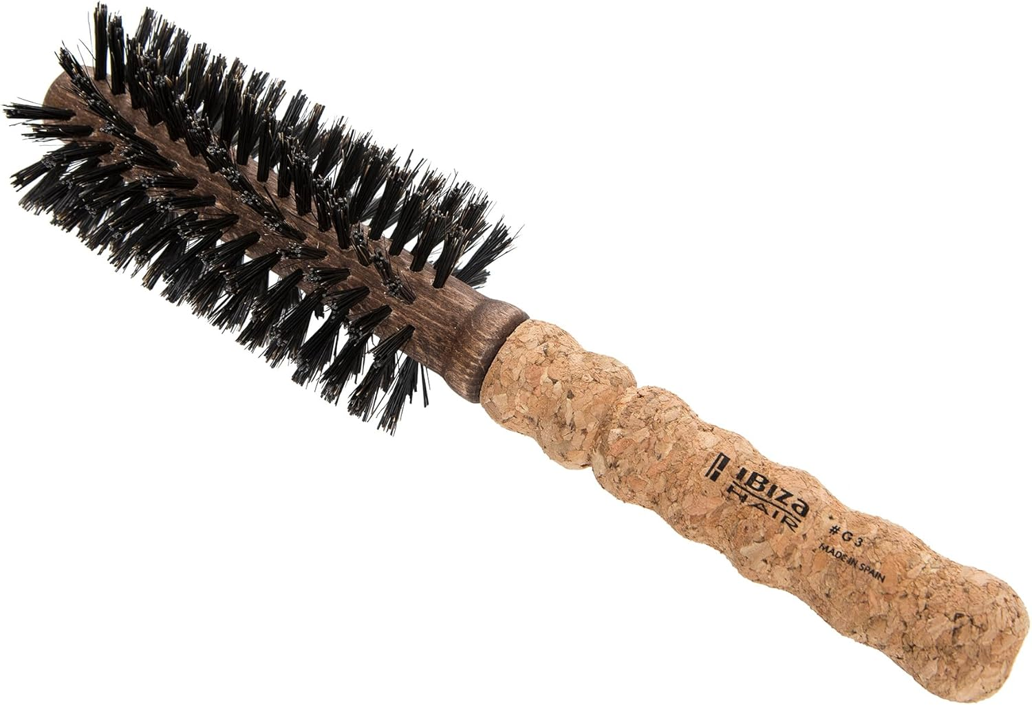 Ibiza Hair round Boar Bristle Brush (G3-55Mm) | Hybrid Boar & Carbon Fiber Nylon Bristles with Cork Handle | Ideal for Beachy Waves & Curls | Adds Texture & Shine for Medium to Long Styles image number 3