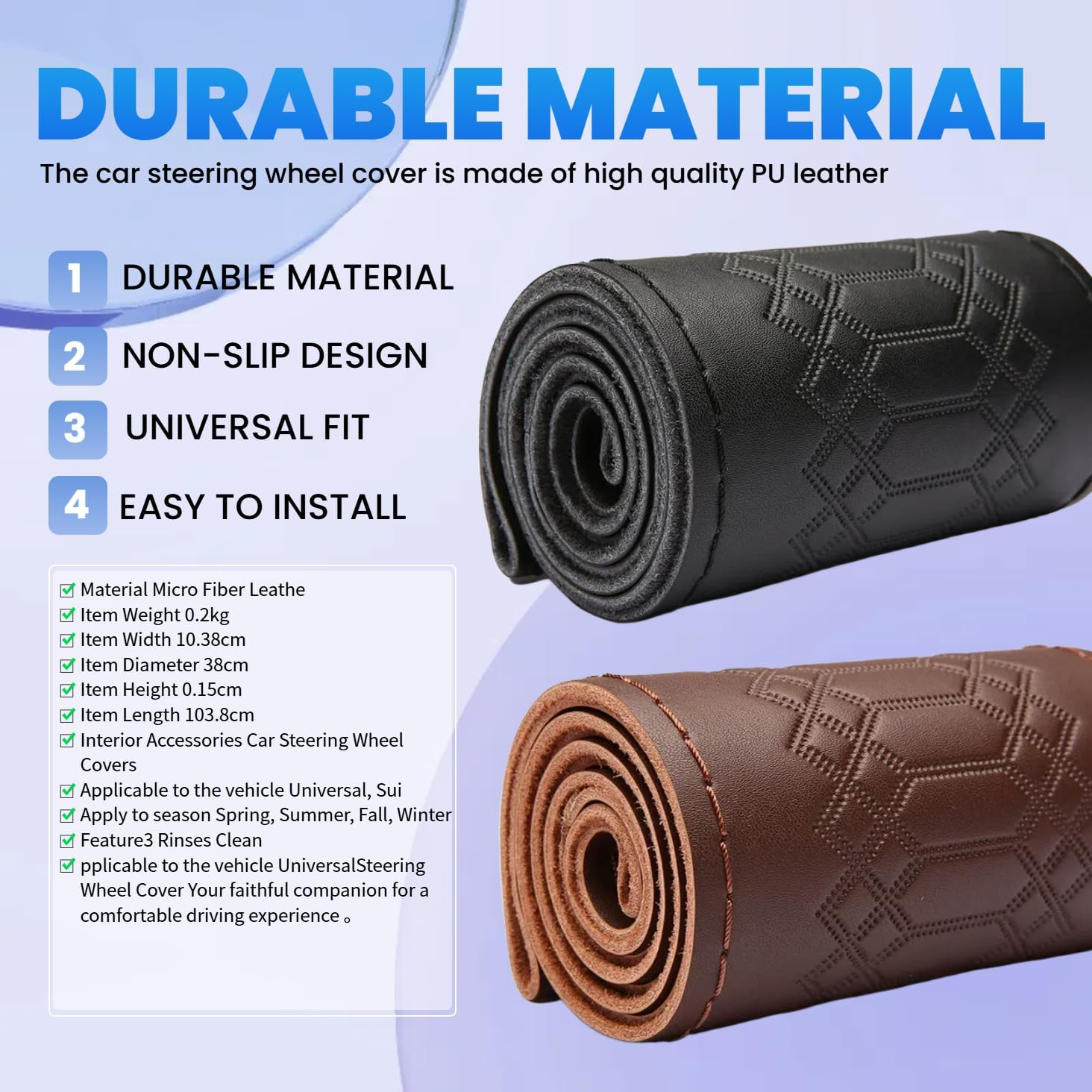 Universal Leather Steering Wheel Cover, Non-Slip Stitch on Wrap, DIY Car Wheel Cover Protector with Needle and Thread for Most Cars Suvs and Trucks - Red image number 7