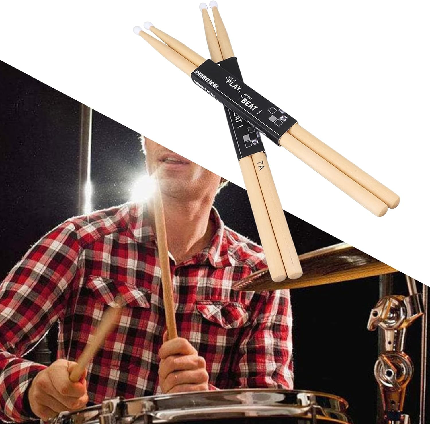 Nylon Tip Drum Sticks, Maple Wood Drumsticks Faster Playing Technique 2 Pairs Professional for Practice image number 5