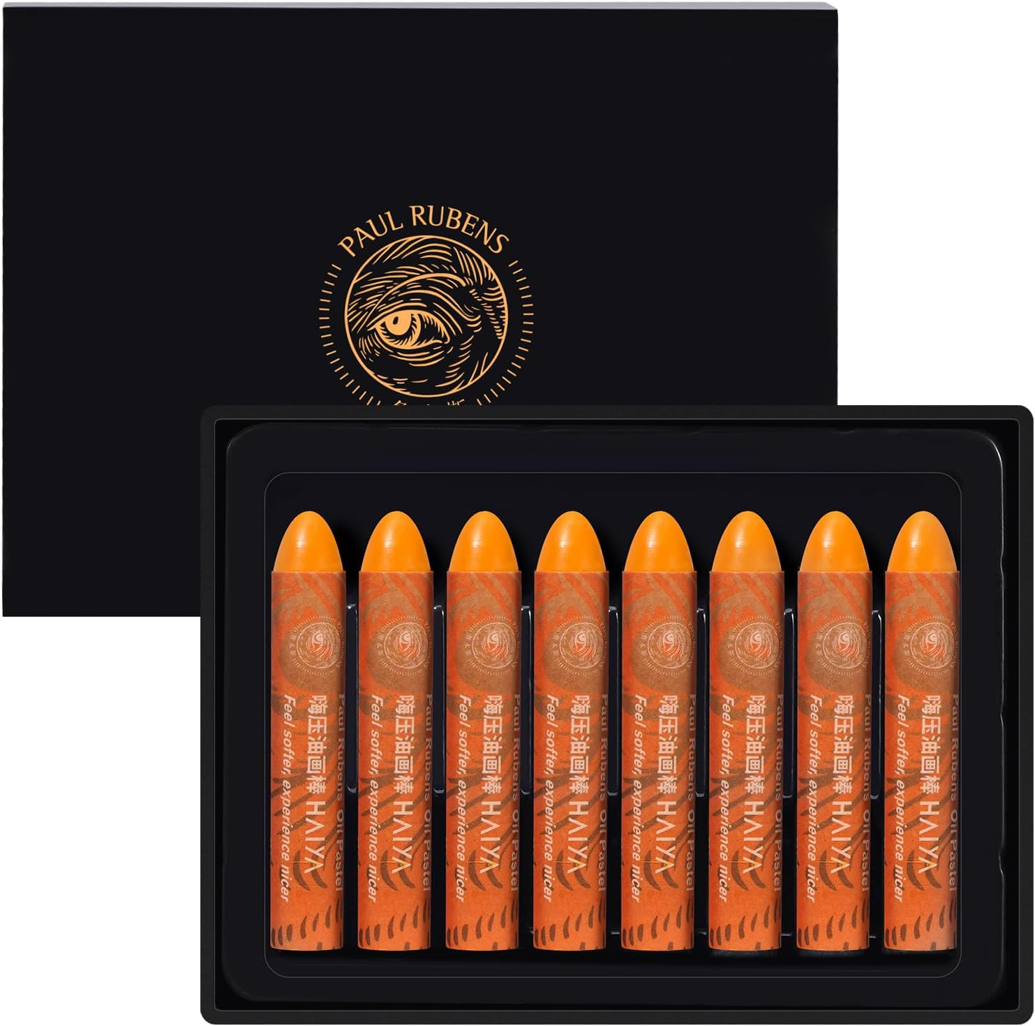 Paul Rubens Oil Pastels, 8PCS Black Oil Pastel Set with Creamy Texture Easy to Blend, Bullet Heads HAIYA Oil Pastels for Artists and Beginners, Art Supplies for Painting and Drawing