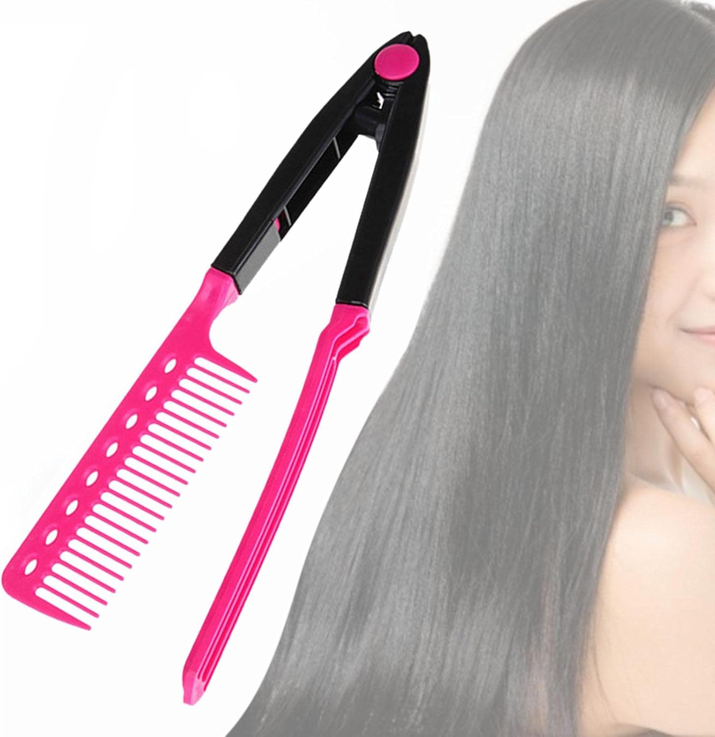 Koolsoo V Type Hair Straightener Comb Folding Straightening Brush Fashion Straight Comb Professional Flat Iron Comb for Knotty Hair Tangled Hair image number 1