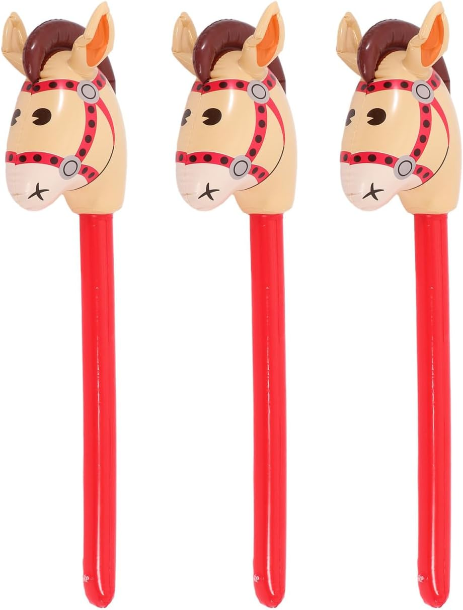 3Pcs Animal Long Stick Blow up Horse Stick Horse Stick Toy Hobby Horse Inflatable Stick Toy Wheel Inflatable Stick Horse Animal Inflates Base Inflatable Animals Stick Horse Toy PVC image number 4