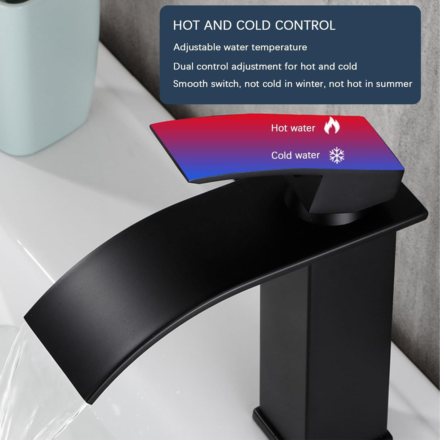 Basin Mixer Tap - Bathroom round Waterfall Tap Faucet - Kitchen Sink Tap Faucet Brass (Chrome) (Black) image number 4