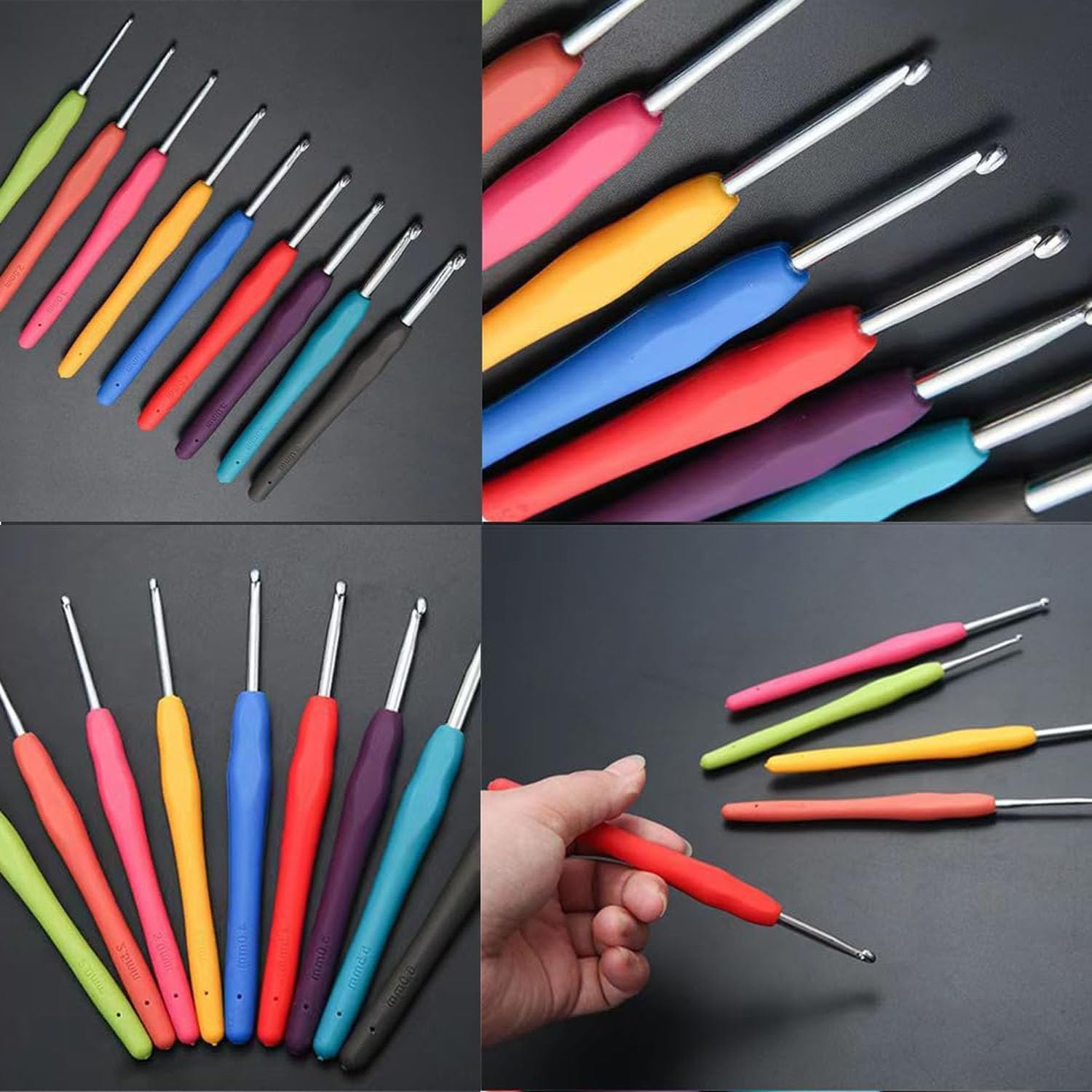 9 Pcs Crochet Hooks Kit,Colorful Soft Handle Crochet Tool Crochet Set,Non-Slip Crochet Hooks Set with Ergonomic Handle,Beginner Knitting and Crochet Supplies
