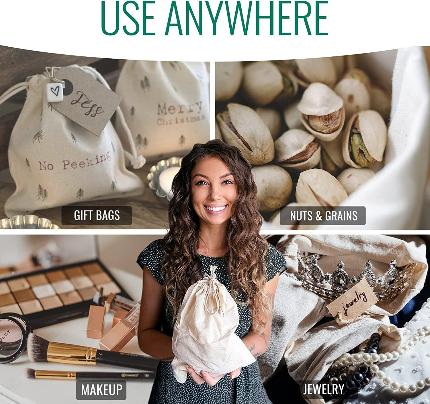 Cotton 10 Pieces Drawstring Muslin Bags (10X12 Inch) image number 2