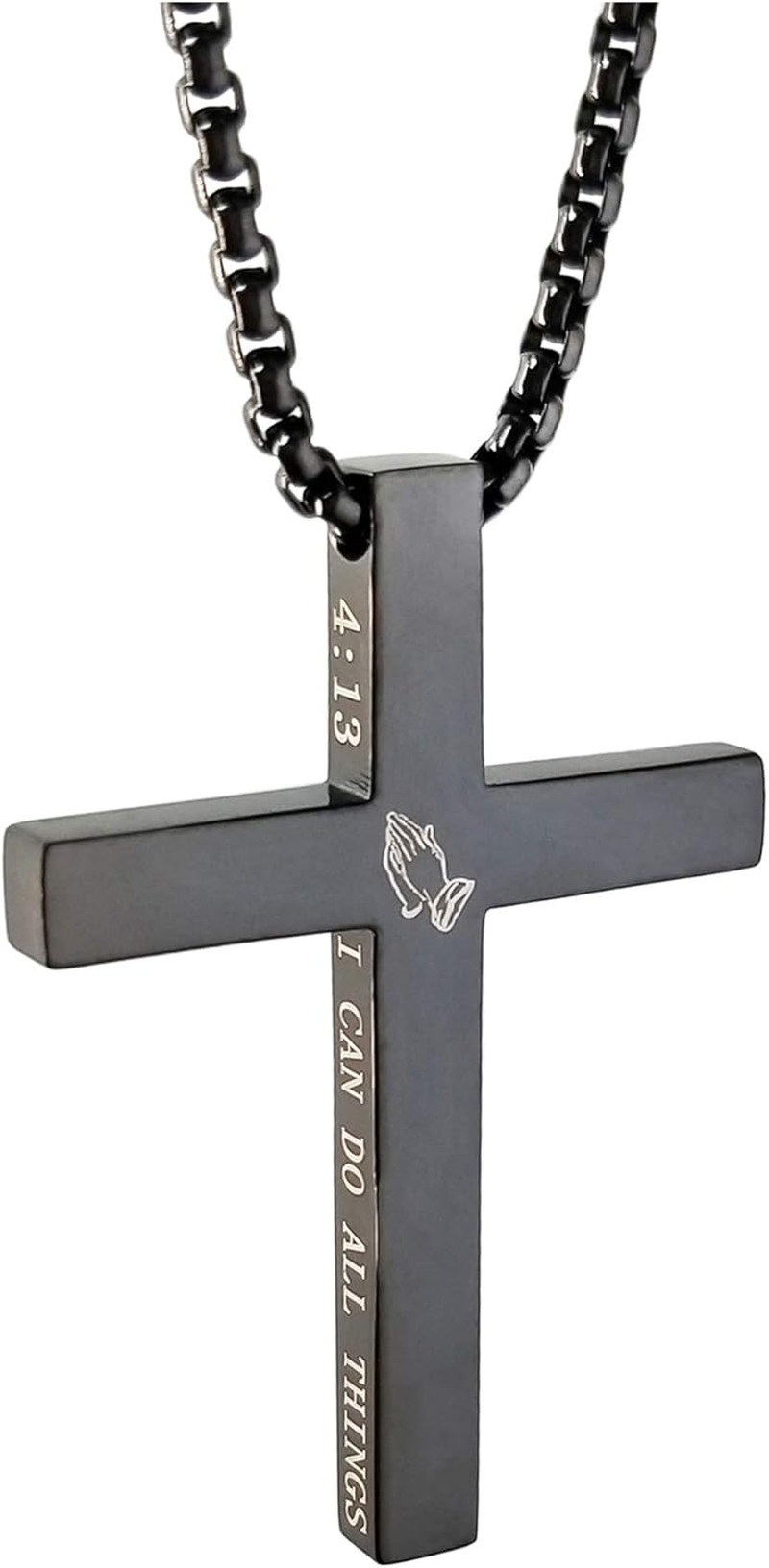 Kougemou Cross Necklace Stainless Steel Necklace Religious Bible Verse Pendant Crucifix Necklace Faith Jewelry with 22' Chain