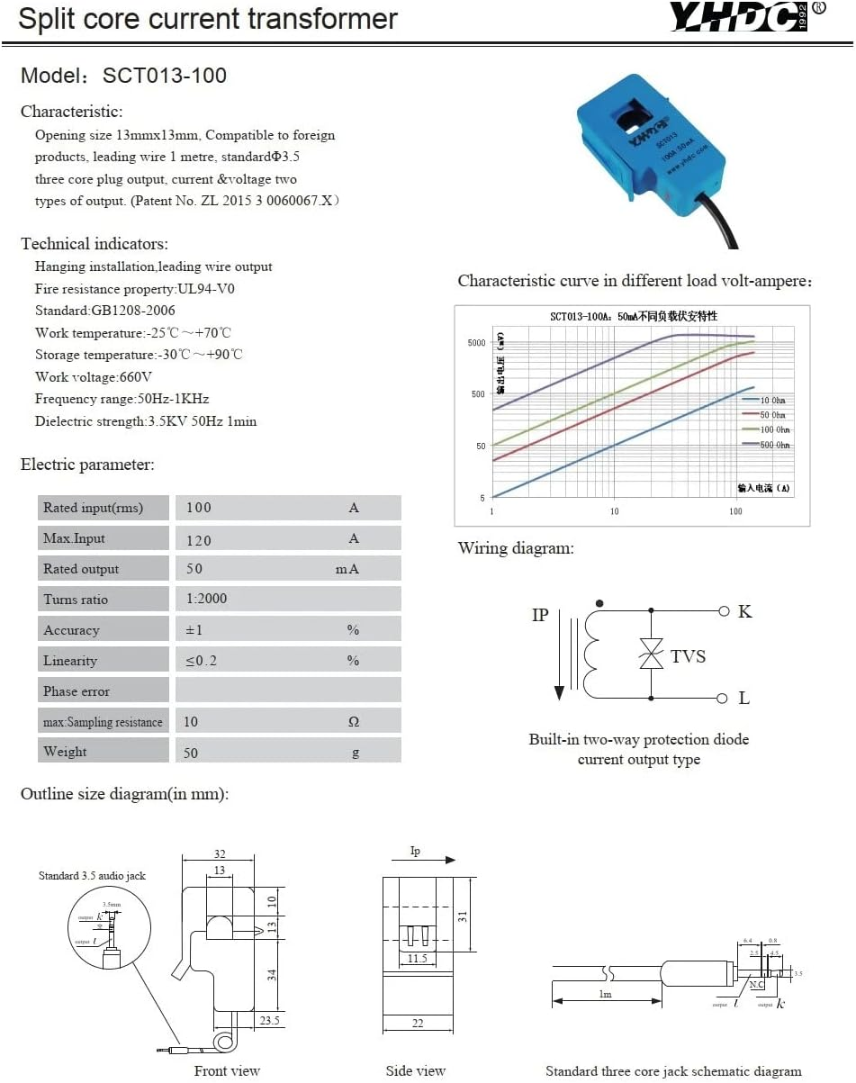 Genuine SCT-013-000 Non-Invasive AC Current Sensor Clamp(Current Transformer) 100A=50Ma (4 Clamps) image number 1