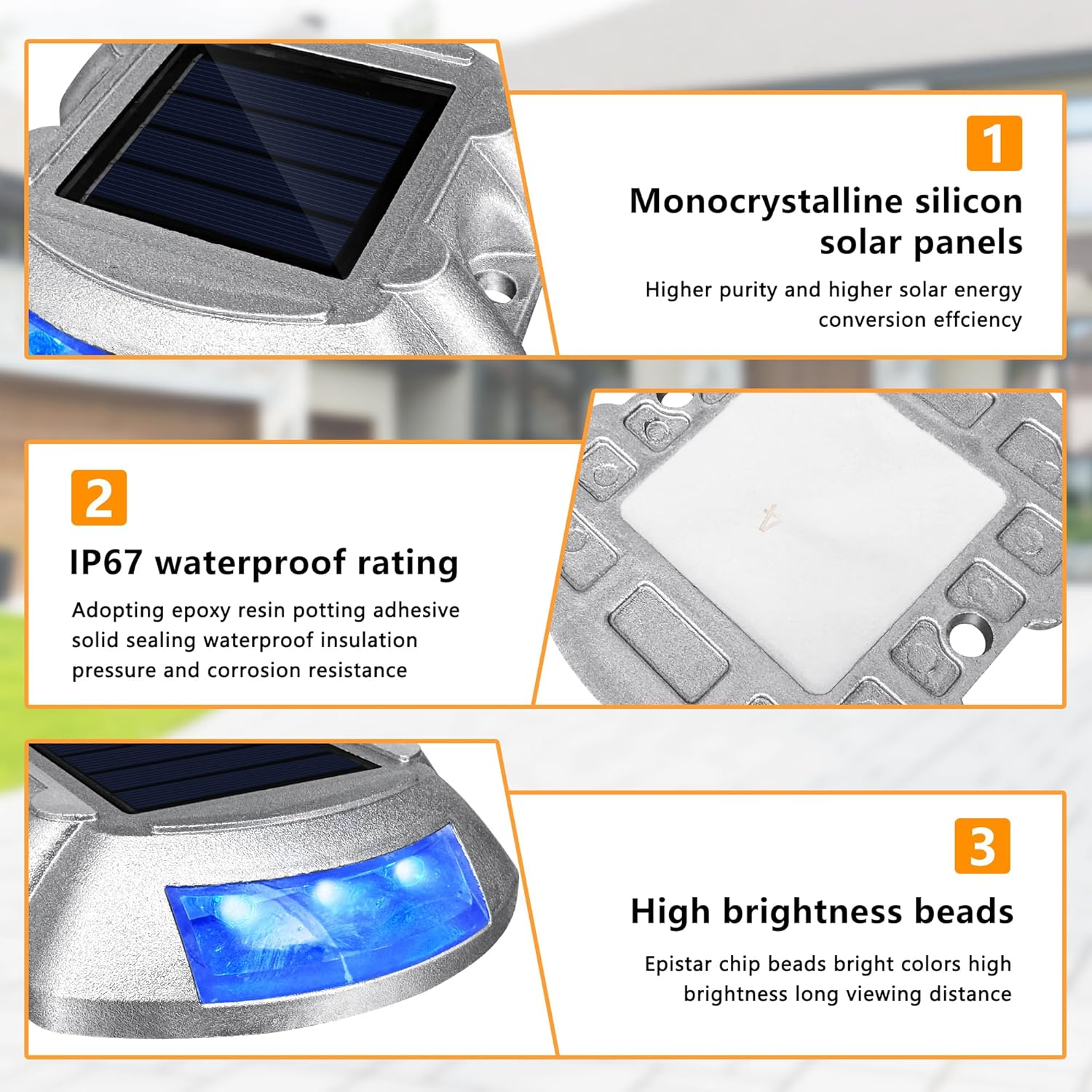 2 Pack Solar Deck Lights,Ground Marker Lights,Wireless Driveway Safety Light,Cast Aluminium Road Highway Spike Lamp,Waterproof Wireless Dock Light,Waterproof with 6 LED for Pathway Garden Walkway image number 5