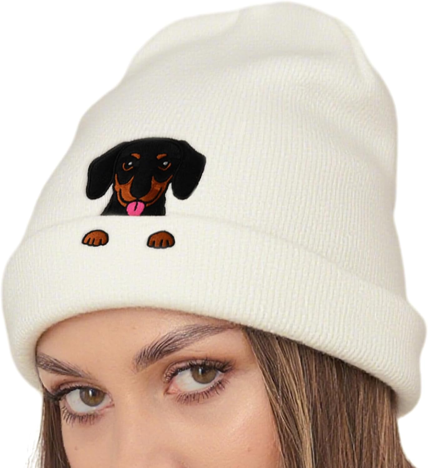 Chicingyou Christmas Dachshund Beanie Hat Gift Men Women Weiner Dog Lover Winter Knit Hat Embroidered Xmas Stocking Stuffer image number 2