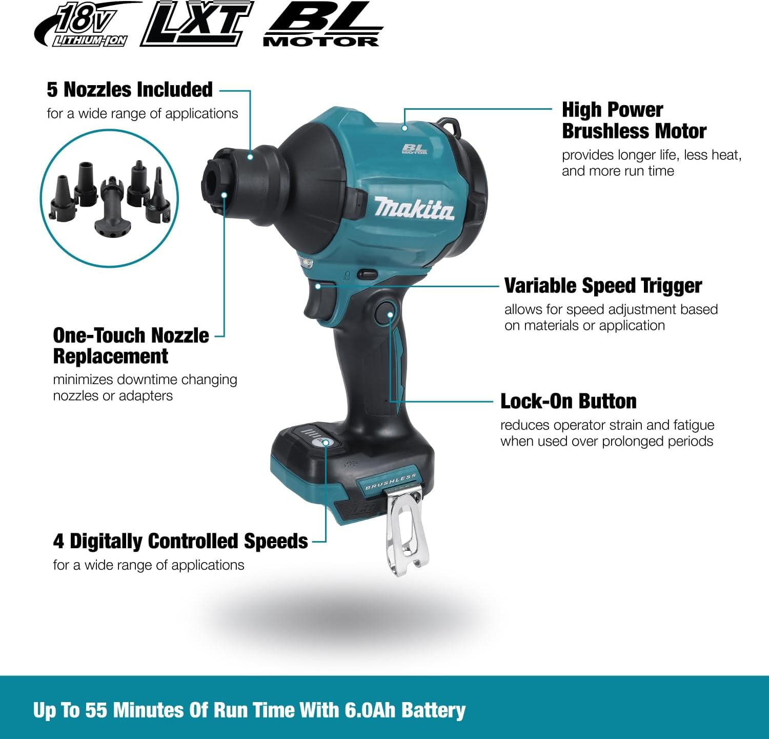 Makita DAS180Z 18V Li-Ion LXT Brushless Dust Blower &ndash; Batteries and Charger Not Included