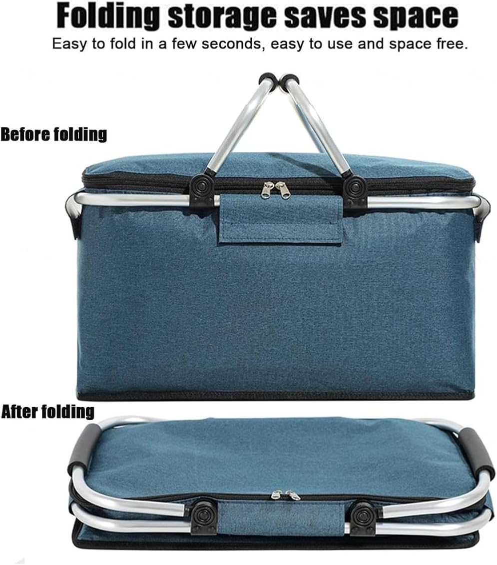 Folding Picnic Basket Oxford Cloth Insulation Basket Multi-Functional Picnic Bag Outdoor Ice Bag Thickened Aluminum Foil Ice Basket Manufacturer image number 4