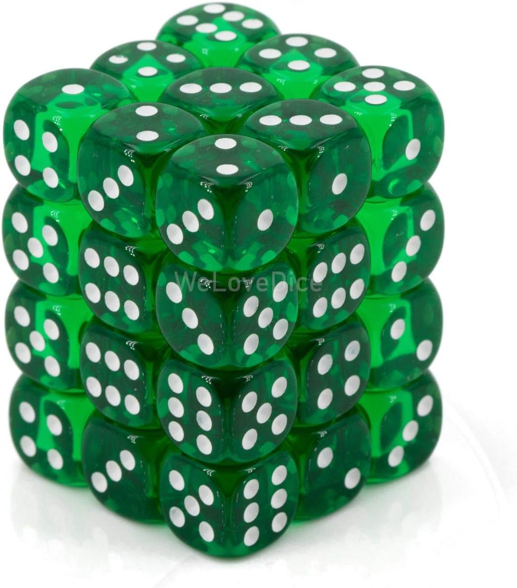 Chessex 27040 D6 Dice Translucent 12Mm Green/White (36 Dice in Display) Dice image number 1