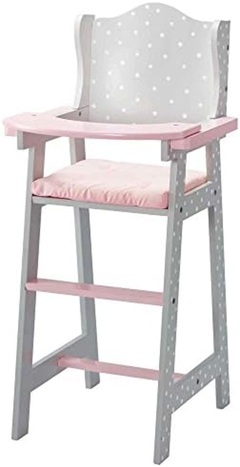 Olivia'S Little World - Polka Dots Princess Baby Doll High Chair, Feeding Highchair Toddler Wooden Doll Play Furniture - Gray, Fits 16 Inch Baby Doll,Multi Color image number 3