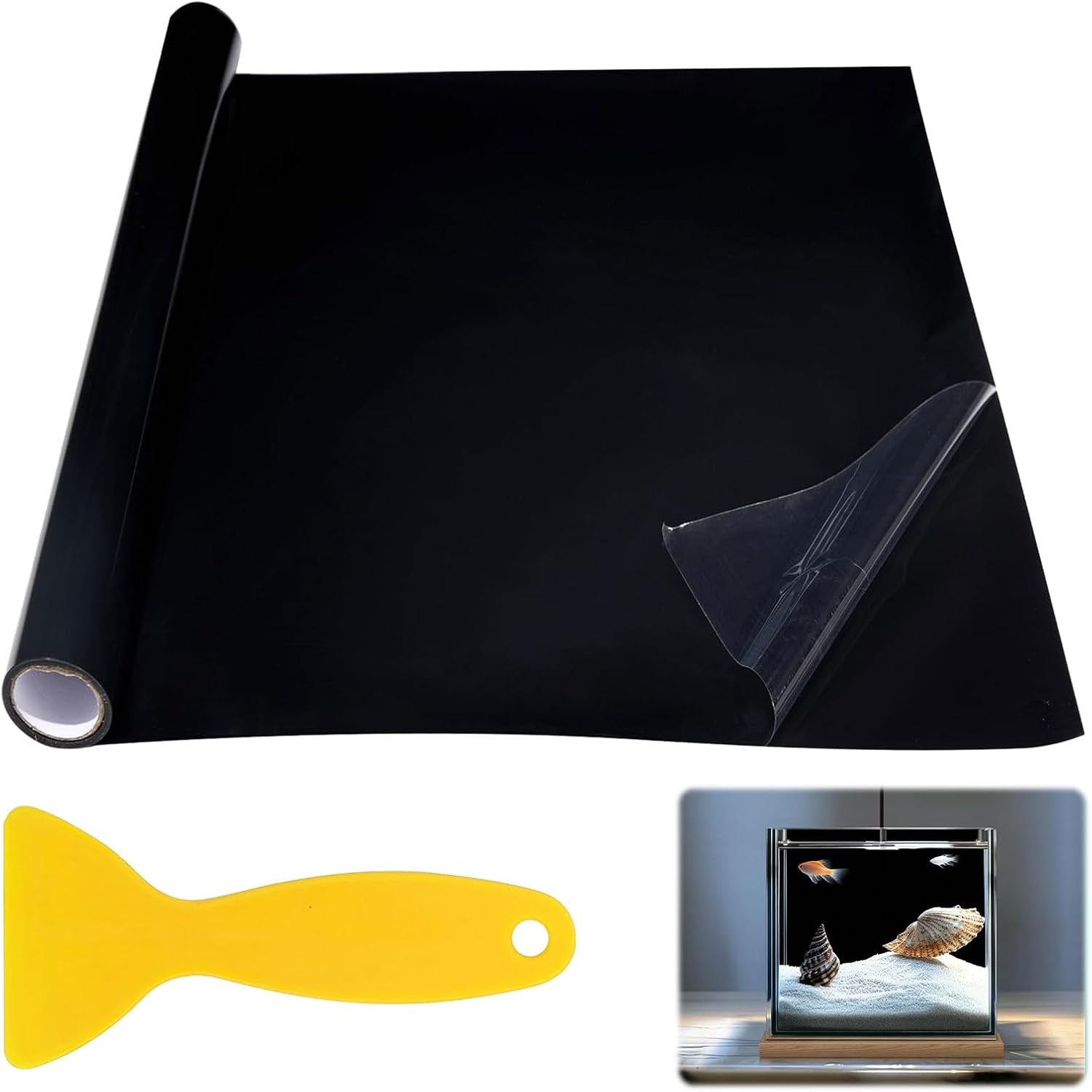 Black Aquarium Background Static Cling, Fish Tank Background, Fish Tank Decorations, Self Adhensive Black Tank Background, Aquarium Wallpaper for Aquarium Decoration and Coloring