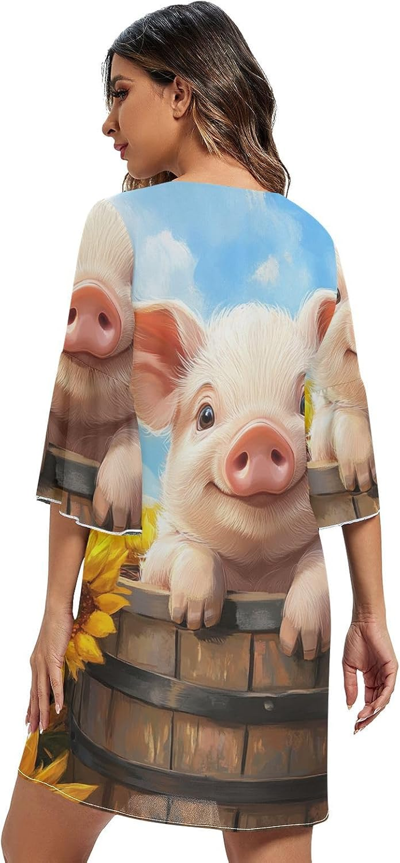 Cute Pig Short Chiffon Dress Print Dress Line Maternity Dress, Cute Pig 4, Large image number 2